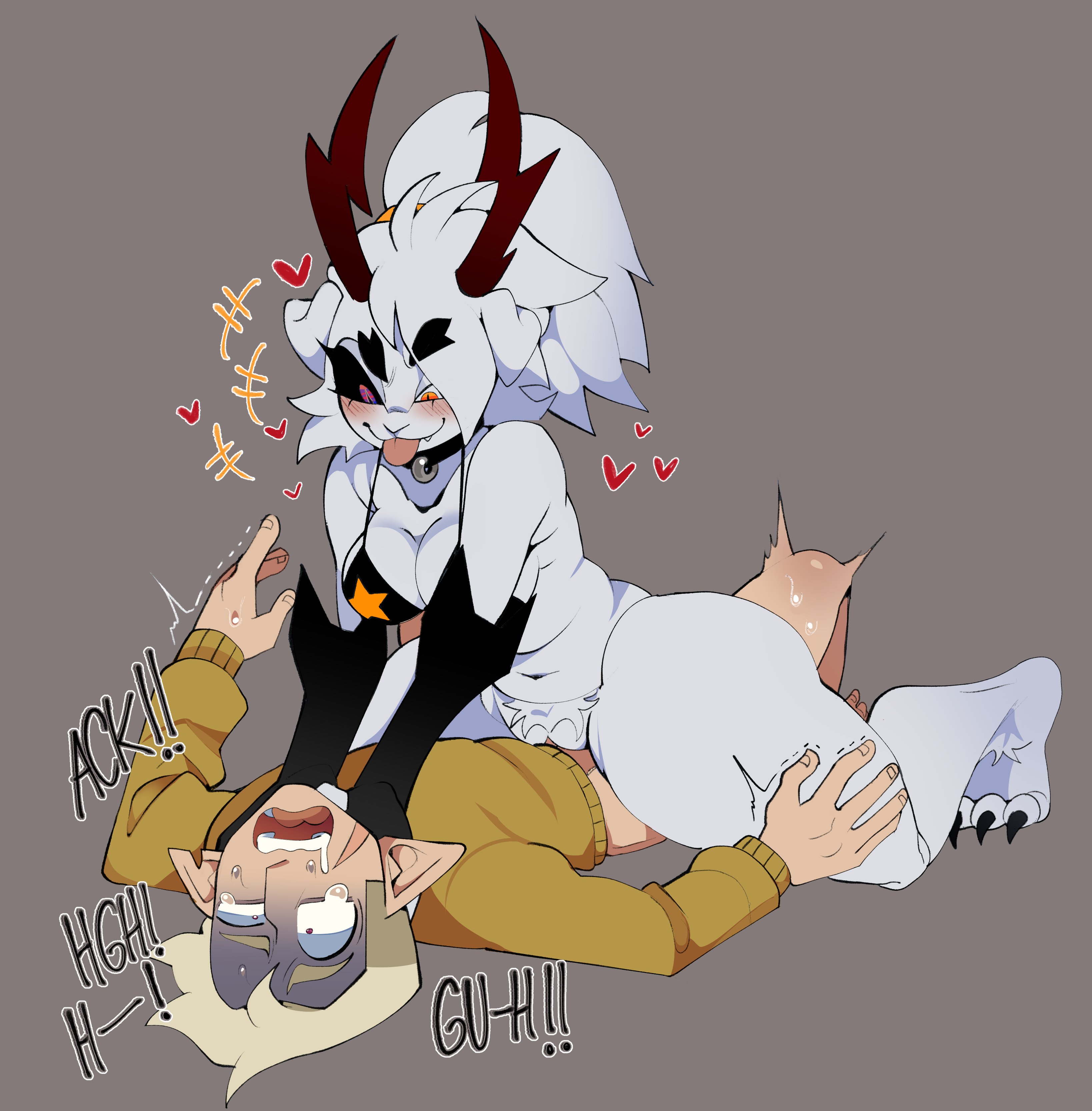 ass, bikini, black eyes, blush, breasts, bunny nose, calaziike, choking, cowgirl position, curvy, curvy female, demon girl, disney, female, female rapist, femdom, furry, furry female, heart, hunter (the owl house), male, male rape victim, malesub, medium breasts, monster girl, penetration, penis, penis in pussy, pussy, questionable consent, rape, reverse rape, strangling, tears, the owl house, the owl house oc, tongue, tongue out, trying to escape, white body, white hair