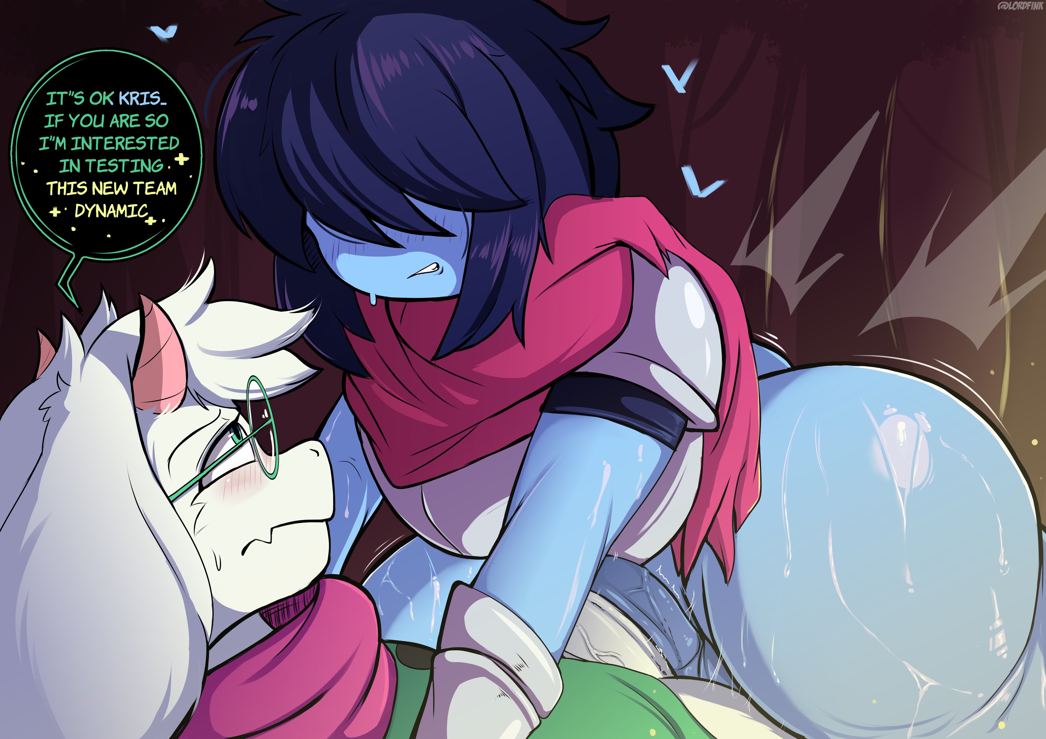 2boys, 2d, 2femboys, anal, anal sex, anthro, anthro male, ass, big ass, caprine, clothed, clothing, comic, deltarune, dialogue, english text, femboy, femboy on femboy, furry, furry male, gay, human, kris (deltarune), lordfink, male, male/male, malesub, monster, monster on femboy, mostly clothed, ralsei, sex, tagme, undertale (series), yaoi