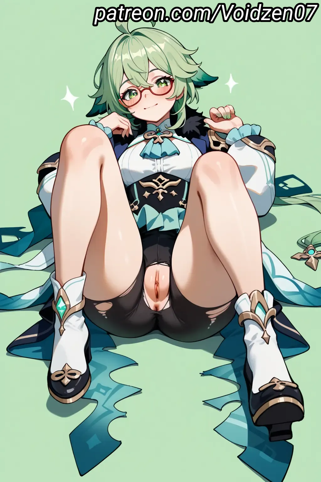 1female 1girls ai_generated anus ass asshole big_ass big_butt clothed clothed/nude female genshin_impact girl girly glasses green_background green_eyes green_hair half-dressed half_naked innie_pussy laying laying_down laying_on_back laying_on_bed laying_on_floor laying_on_ground legs legs_open legs_spread looking_at_viewer lying nails no_panties no_underwear pov pussy spread_legs spreading sucrose_(genshin_impact) thick_thighs tight_clothes tight_clothing tight_fit tight_pants tight_pussy voidzen white_clothing white_shirt