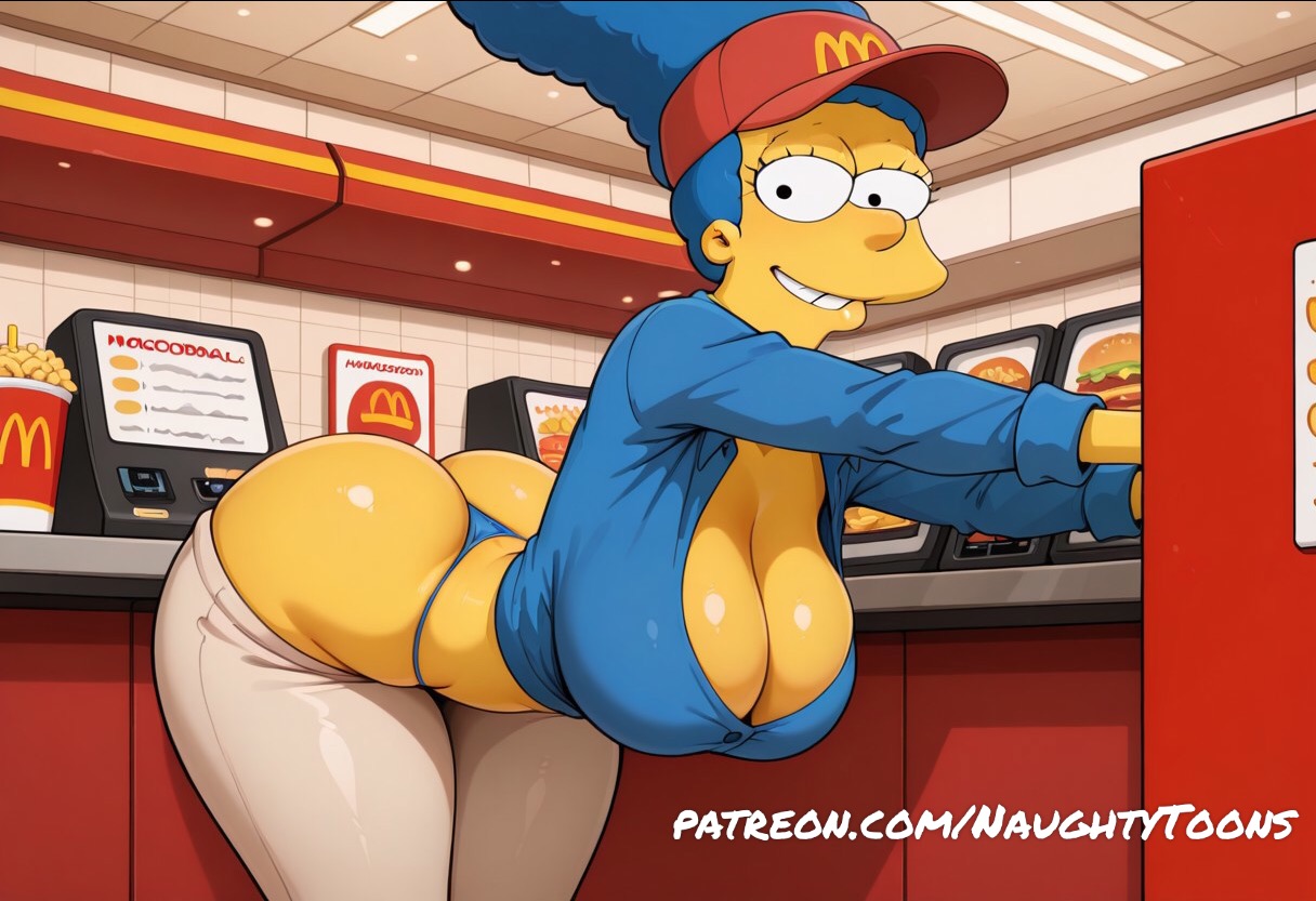 1girls, ai generated, female, female only, marge simpson, mcdonald's, simpsons, solo, the simpsons