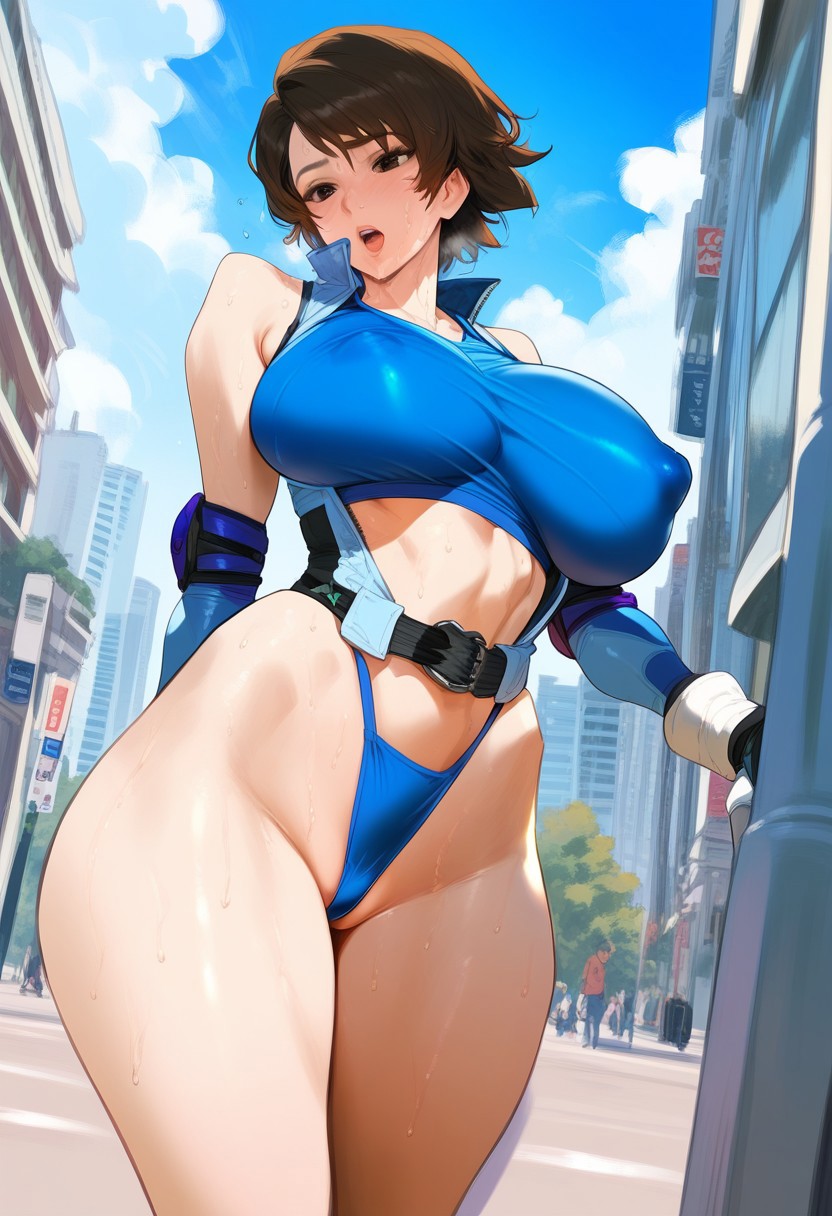 2d ai_generated big_breasts brown_hair elbow_pads female female_focus female_only kazama_asuka outdoors panties short_hair solo solo_female solo_focus sports_bra tagme tekken