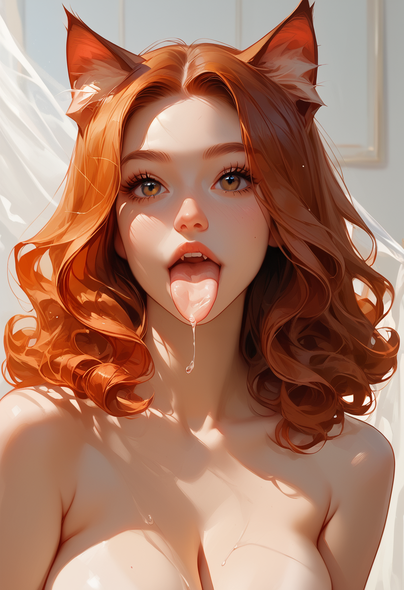 ai_generated catgirl female red_hair tongue_out