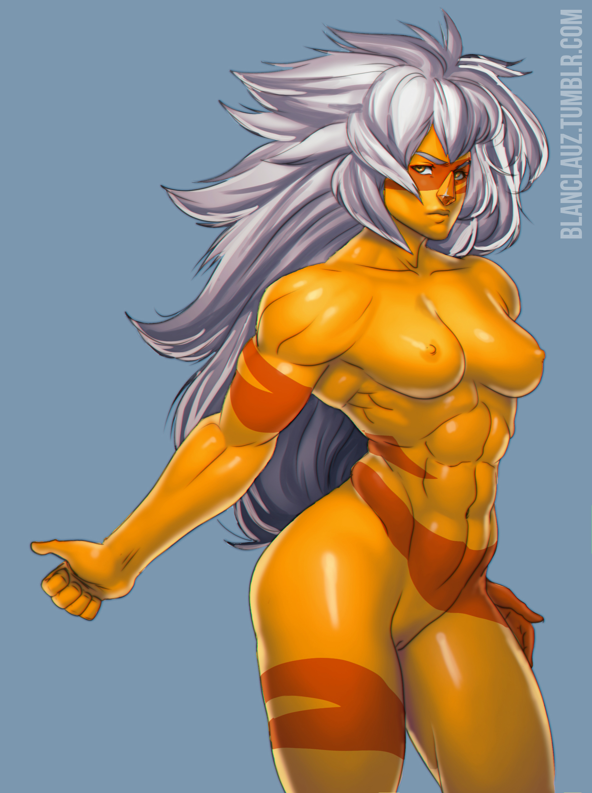blanclauz, chromatic aberration, female, female only, jasper (steven universe), muscles, muscular, muscular female, nude, pussy, solo, solo female, steven universe, two-tone skin, vagina