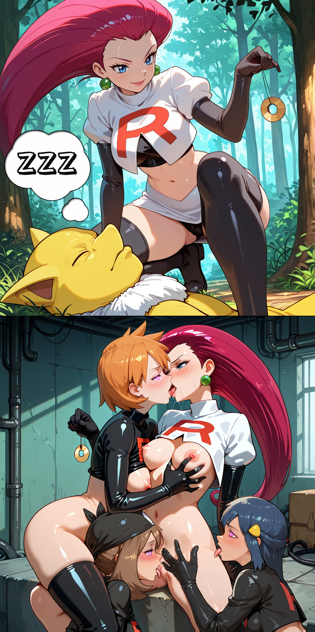2020s 2025 2d 2d_artwork 4girls aged_up ai_generated bandana before_and_after blue_eyes blue_hair breast_grab breasts breasts_out brown_hair clothed clothed_sex clothes_lift clothing comic corruption cunnilingus dawn_(pokemon) drool english_text female female_focus female_protagonist femsub forced foursome french_kiss game_freak generation_1_pokemon gloves group_sex hypno hypnosis illustrious_(stable_diffusion) indoors inspiraleyes jessie_(pokemon) kasumi_(pokemon) kissing latex latex_gloves licking licking_pussy light-skinned_female long_hair may_(pokemon) medium_breasts mind_control miniskirt multiple_girls multiple_subs nintendo nipples oral oral_sex orange_hair outdoors pale-skinned_female panties pendulum pink_eyes pokemon pokemon_(anime) pokemon_(species) red_hair saliva shirt_lift short_hair skin_tight skirt sleeping spiral_eyes stable_diffusion story symbol-shaped_pupils team_rocket text thighhighs thighs tongue tongue_out uncensored underwear upskirt yuri