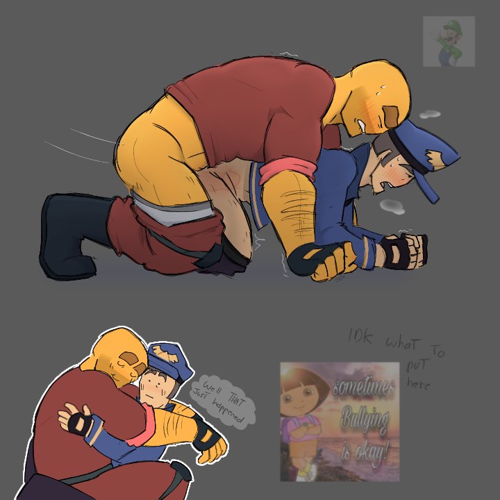 2boys, after anal, after sex, anal, anal sex, backshots, big dom, big dom small sub, blush, commander (tds), dominant male, dora marquez, dora the explorer, english text, evil spongebob2, gay, gay anal, gay domination, gay male, gay sex, hairy, hairy arms, hairy male, luigi, male, mario (series), meme, meme in the background, minigunner (tds), nick jr, nickelodeon, open mouth, pants down, roblox, roblox game, robloxian, side view, small sub, small sub big dom, submissive male, super mario bros., text, topwear, tower defense simulator, x-ray