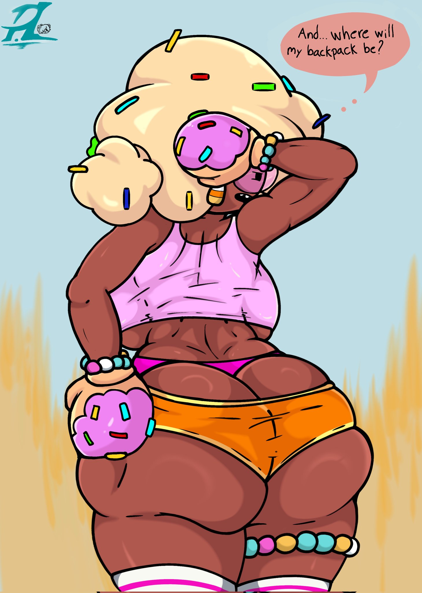 ass, big ass, big breasts, brawl stars, breasts, candy, clothing, donut, female, p.legacy fnf, powerblueflower, rosa (brawl stars), sugarplum rosa (brawl stars)