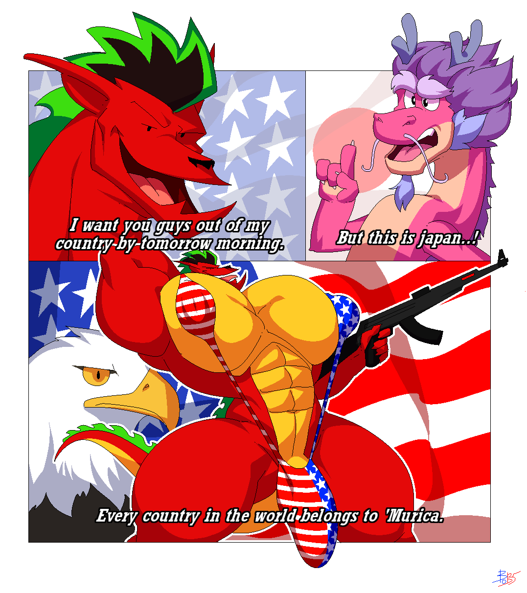 2025 2boys 2d 2d_(artwork) abs accipitrid accipitriform american_dragon:_jake_long american_flag anthro anthro_only asian asian_male avian bald_eagle bara barely_clothed big_muscles big_pecs big_penis bird blue_goatee blue_hair blue_horns blue_whiskers bobthetanuki bodybuilder buff butt_from_the_front claws comic crossover curvy daddy dialogue digital_drawing_(artwork) digital_media_(artwork) dot_eyes dragon dragon_humanoid eagle eastern_dragon eight_pack english_text extrasizedbob facial_hair firearm flag furry gay goatee green_highlights grin grinning gun hair half-closed_eyes holding_gun holding_object horns humanoid hyper hyper_muscles hyper_pecs jake_long japanese_flag long_(wish_dragon) low-angle_view male male_focus male_only man_boobs meme moobs multicolored_body multicolored_fur multicolored_hair multicolored_scales muscular muscular_male mythological_creature mythological_scalie navel netflix nipple_outline nipples no_humans non-human pecs penis penis_outline penis_peek pink_body pink_fur pink_scales pose posing purple_hair red_body red_scales rifle scales scalie scalie_humanoid smile smiling tail thick_thighs thighs thong tongue twitter_link two_tone_body two_tone_fur two_tone_hair underwear whiskers wide_hips wish_dragon yellow_countershading