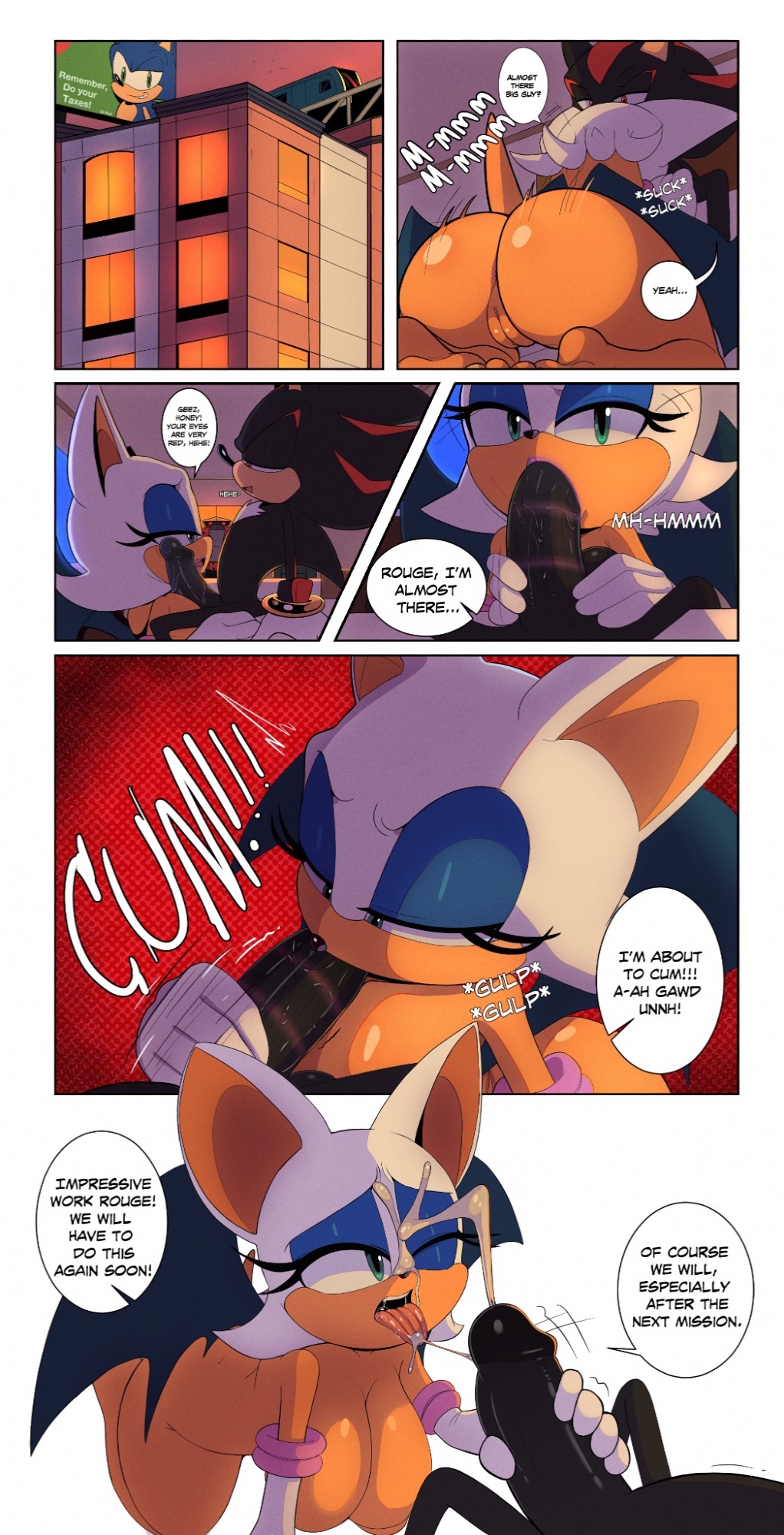 anthro anthro_on_anthro ass bat bat_girl bat_wings big_ass big_breasts big_butt big_penis billboard biped black_fur black_penis blowjob bodily_fluids breasts character_in_background chest_fur comic cum cum_on_face cumshot dialogue duo duo_focus e-123_omega ejaculation eulipotyphlan eyelashes eyeshadow fellatio female female_focus genital_fluids genitals gloves gold_bracelets green_eyes half-closed_eyes hedgehog hedgehog_boy hereapathy hi_res indoor lipstick_on_penis long_gloves male male/female mammal narrowed_eyes one_eye_closed oral penile penis pussy red_eyes red_streaks rouge_the_bat sega sex shadouge shadow_the_hedgehog sonic_(series) sonic_the_hedgehog sonic_the_hedgehog_(series) tan-skinned_female tan-skinned_male text thick_thighs tongue tongue_out white_fur
