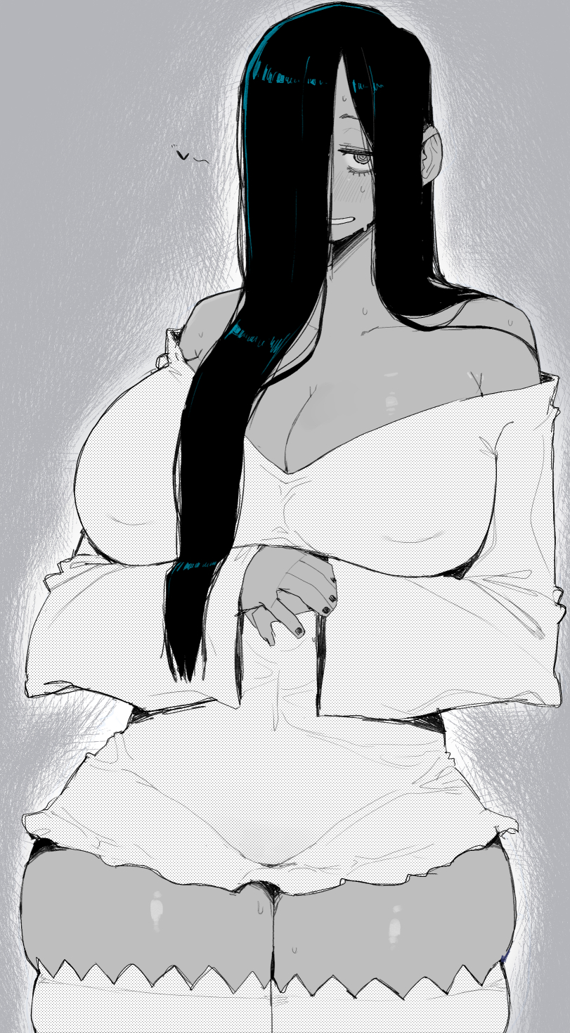 1girls, big breasts, black hair, breasts, female, huge breasts, long hair, ohasi, the ring, thick thighs, yamamura sadako