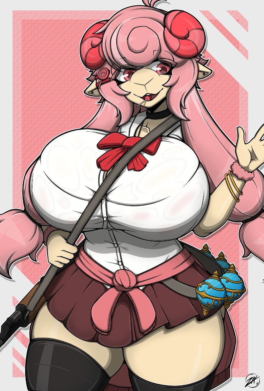 1girls 2020s 2025 2d 2d_(artwork) anthro anthro_only beige_fur big_breasts big_thighs breasts choker cleavage clohing clothed clothing curvy curvy_body curvy_female curvy_figure ewe eyebrows eyelashes female female_focus female_only fully_clothed fur furry furry_female furry_only gun gyaru hair_ornaments hi_res highres hips huge_breasts large_breasts lollipop long_hair looking_at_viewer mammal navel palworld pink_eyes pink_hair pinup poofy_hair puffy_hair red_eyes sheep sheep_girl skirt smile smiling smiling_at_viewer smirk solo solo_female thick_thighs thighhighs thighs top_heavy weapon wide_hips woolipop yellow_eyes zak_hitsuji