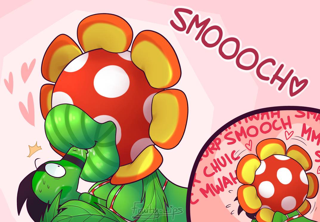 anthro breasts cameron_(skunkdude13) fruity_lips kiss_mark kissing lipstick lipstick_mark mario_(series) nintendo petey_piranha piranha_plant super_mario_sunshine tagme