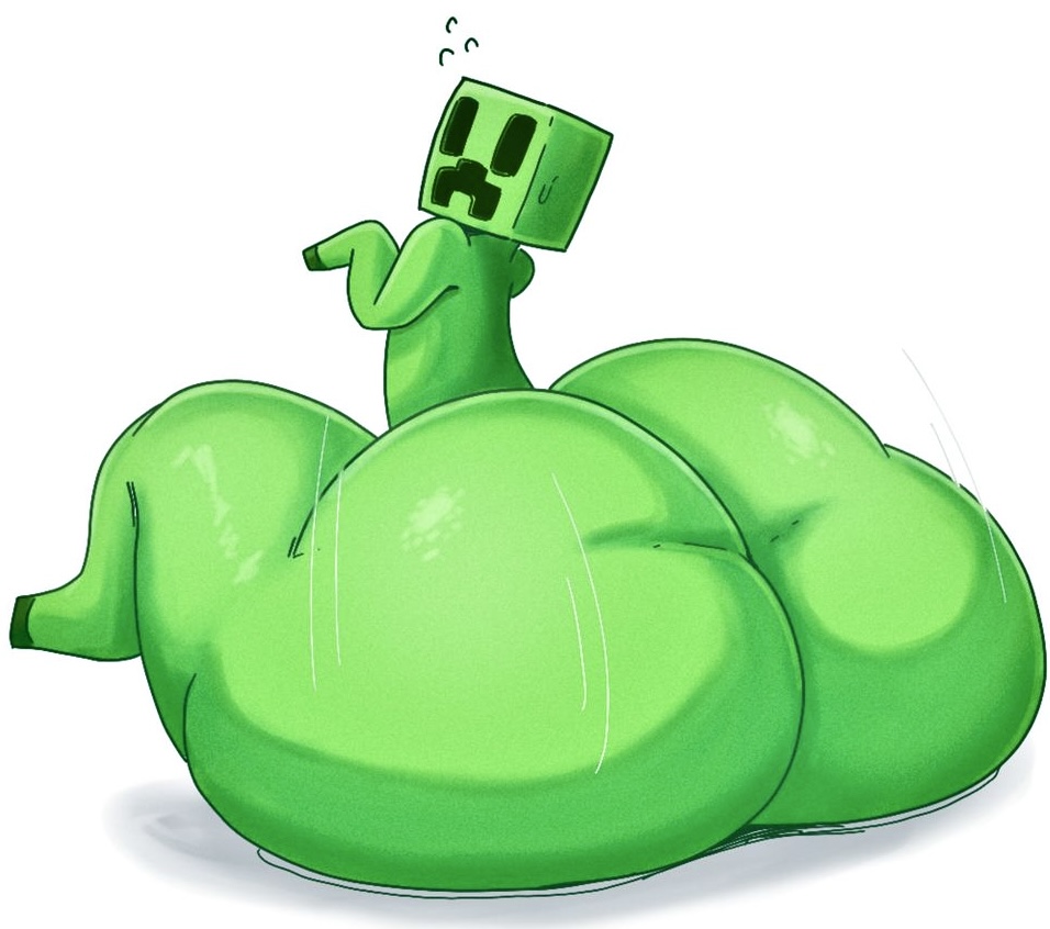 ass, ass bigger than head, big ass, big butt, creeper, creeper (minecraft), fiffer, green body, huge ass, huge butt, looking at viewer, minecraft, minecraft mob, mojang, solo, stubby arms, stubby legs, sweating