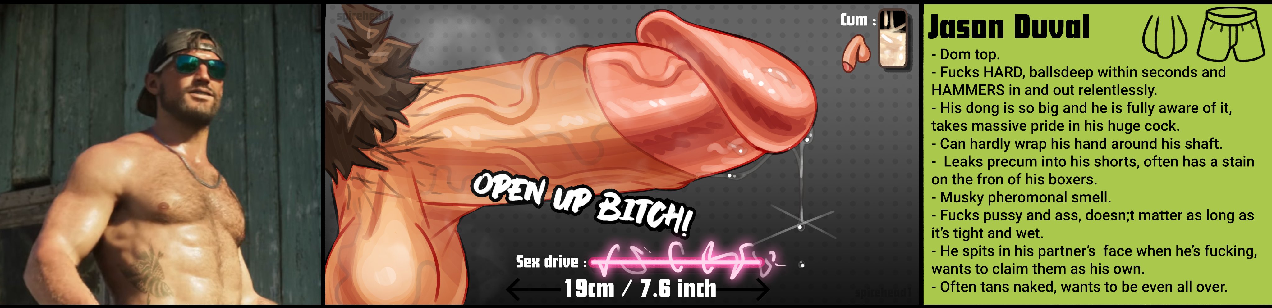 1boy, aggressive, aggressive male, balls, biography, bisexual, chart, commanding, detailed penis, dominant, dominant male, dripping precum, drool string, drooling pre, gay, gay male, grand theft auto, grand theft auto vi, huge cock, jason (gta), jason duval, jason duval (gta vi), large, large balls, large cock, large dick, large penis, male, male focus, male only, musk clouds, musky, musky balls, musky cock, musky penis, penis, penis chart, penis comparison, penis out, penis size chart, penis size comparison, penis size difference, precum, precum drip, precum on penis, precum string, proud of his cock, pubes, pubes exposed, rockstar games, size chart, size comparison, spicehead, veins, veins on cock, veins on dick, veins on penis, veiny penis, yaoi