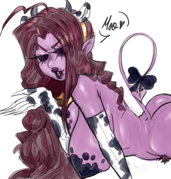 2025 colored_sketch cow_ears cow_horns cow_print friday_night_funkin full_lips gloves lipstick mommy_mearest pasties pubic_hair tummy