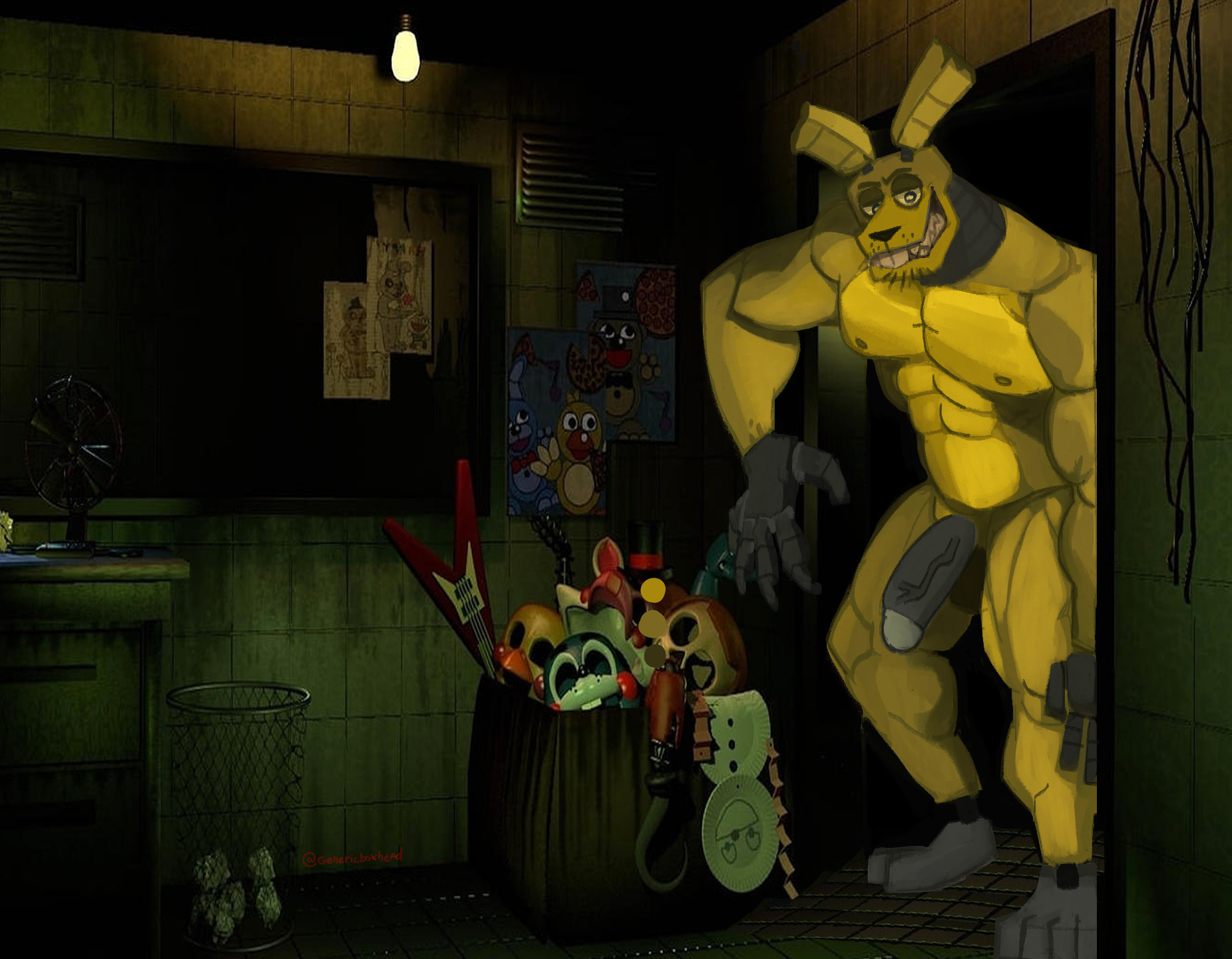 1boy, abs, anthro, balls, bara, boner, erection, five nights at freddy's, genericboxhead, male, male only, muscles, muscular, nipples, nude, penis, solo, solo male, springtrap (fnaf), yaoi