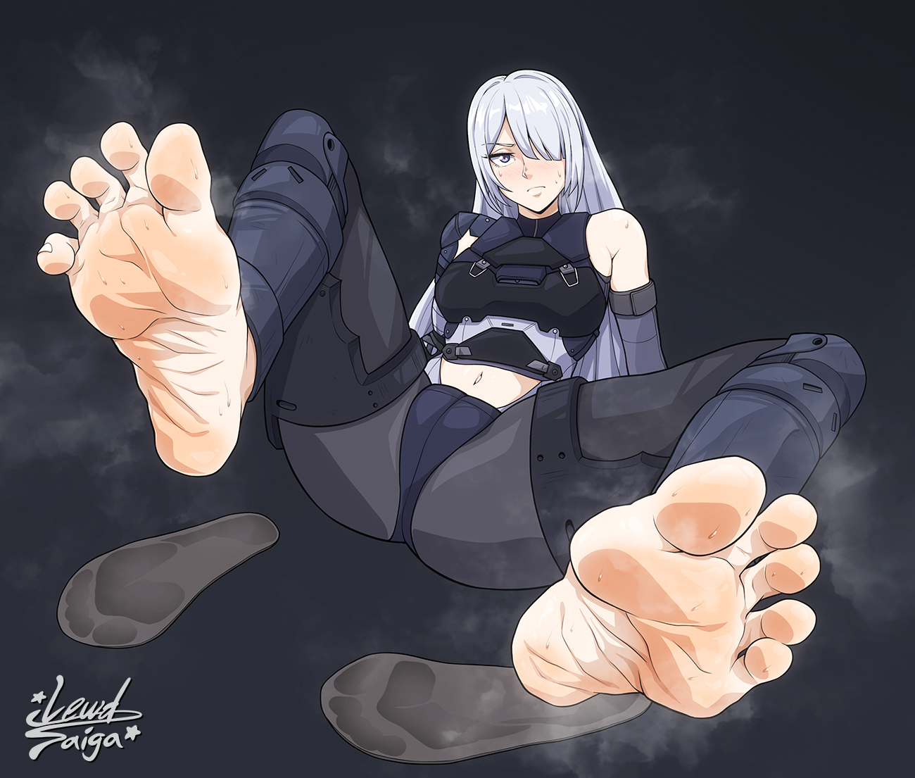 1girls, ak-15 (girls' frontline), feet, female, foot fetish, foot focus, girls' frontline, lewdsaiga, shoes, smelly feet, solo, sweaty, sweaty feet, tagme, toes