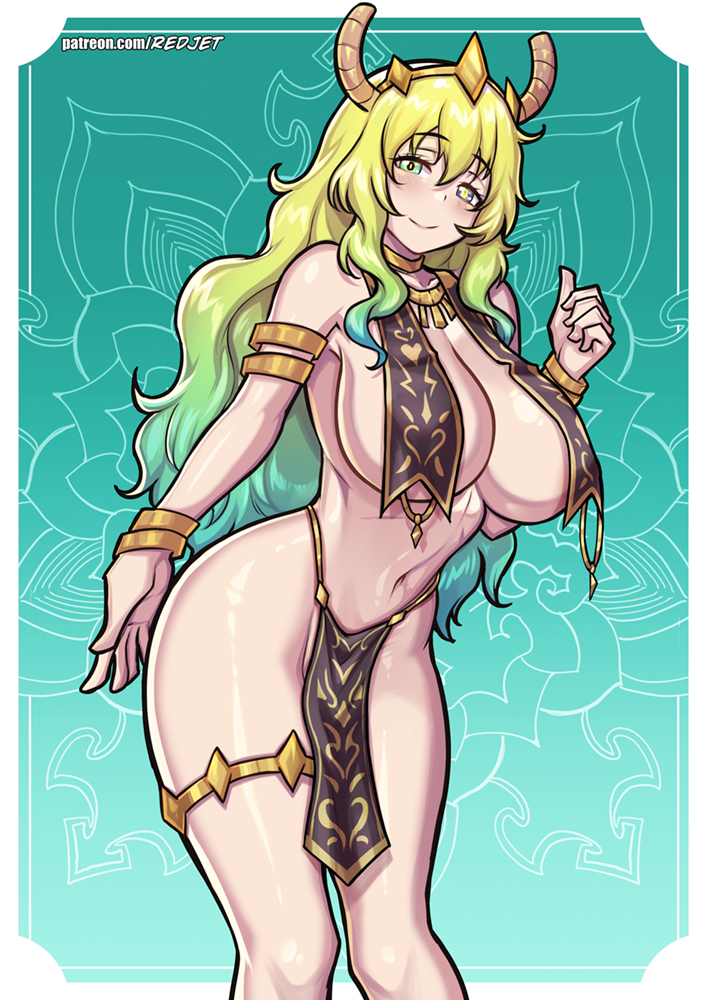blonde hair, breasts, exotic dancer, female, horns, kobayashi-san chi no maidragon, large breasts, lucoa, lucoa (maidragon), miss kobayashi's dragon maid, quetzalcoatl (dragon maid), redjet, tagme