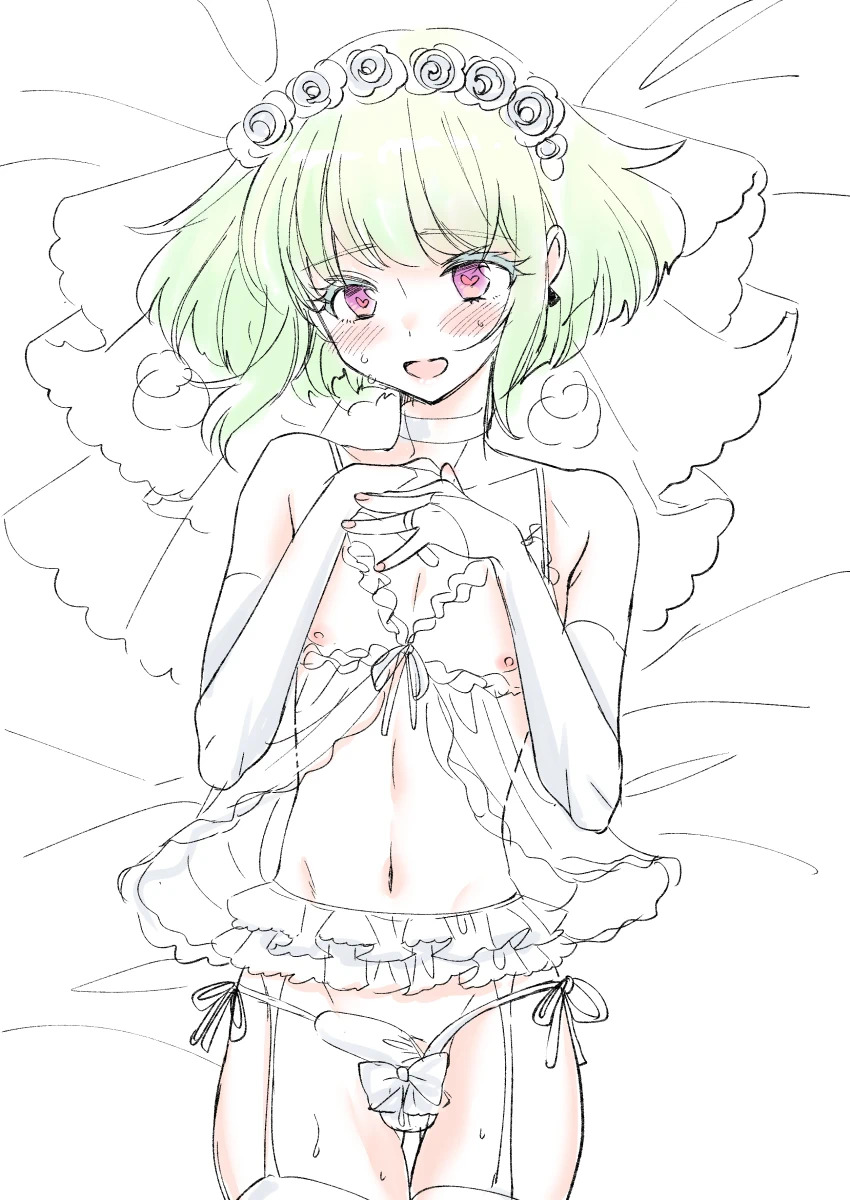 androgynous, bridal lingerie, bride, crossdressing, femboy, lio fotia, looking at viewer, male, male bride, pov, promare, twink