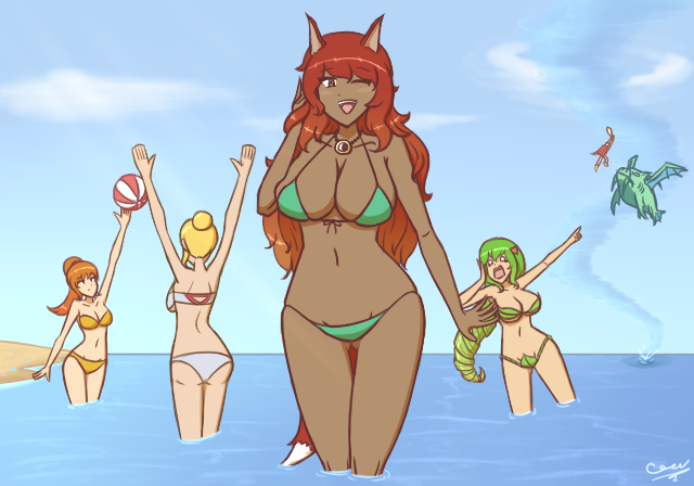 2021 4girls beach beachball bikini clear_sky corenality dryad dryad_(terraria) duke_fishron fight fighting fighting_for_their_life fox_ears fox_girl fox_tail give_me_the_tsunami_you_fish having_fun laughing mechanic_(terraria) necklace nurse_(terraria) ocean outside playing re-logic screaming sea terraria terrarian tornado zoologist_(terraria)