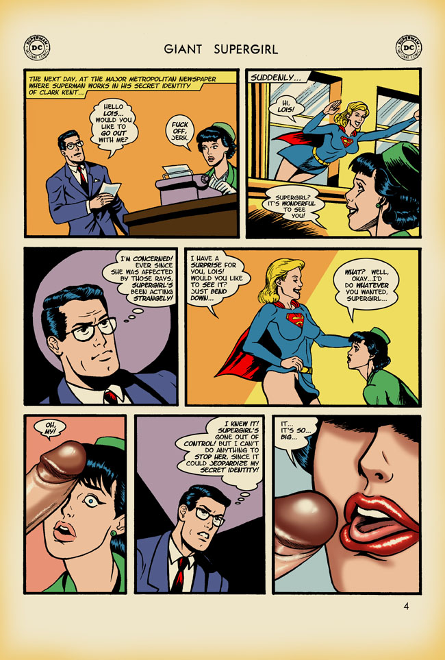 balls blonde_hair comic dc_comics dialogue female futa_on_female futanari intersex jimmy_olsen jk_blacklin lois_lane male penis perry_white shocked shocked_expression supergirl superman superman_(series) testicles