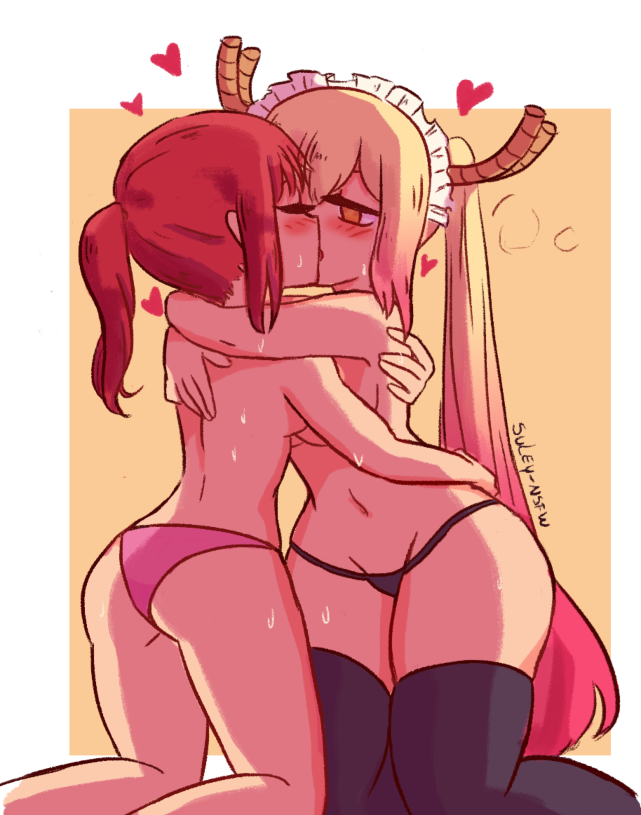 <3 2girls artist_name ass back big_ass big_butt black_legwear black_stockings black_thighhighs black_thong black_underwear blonde blonde_hair blush blushing butt closed_eyes clothing convenient_censoring covered_nipples curvy dragon_girl dragon_horns embrace eyelashes eyes_closed female female_only gradient_hair highres horns hug hugging human humanoid humanoid_hands interspecies kissing kneeling kobayashi large_ass legwear lesbian long_hair looking_at_partner maid maid_headdress miss_kobayashi's_dragon_maid navel no_bra open_mouth orange_eyes panties partially_clothed pink_hair pink_panties pink_underwear ponytail red_hair redhead signature simple_background stockings suley-nsfw sweat sweatdrop sweating sweaty thick_thighs thighhighs thong tohru_(dragon_maid) topless twintails two-tone_hair two_tone_hair underwear wide_hips yuri