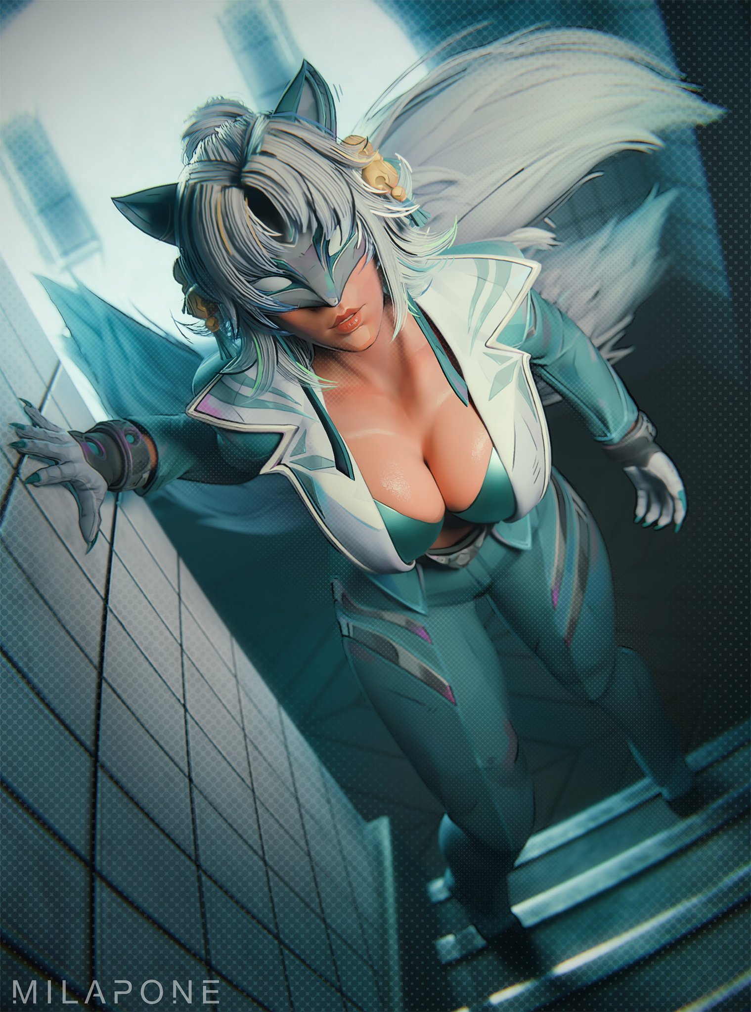 1girls, 2026, 3d, ami han, big breasts, bra, clawed fingers, clawed gloves, claws, clothed, female, gloves, marvel, marvel comics, marvel rivals, mask, masked, masked female, milapone, solo, suit, suit jacket, suit pants, white fox (marvel rivals), white fox (marvel)