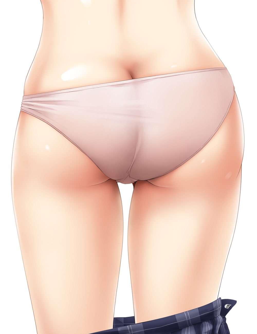 ass ass_cleavage butt_crack close-up from_behind original panties posterior_cleavage realistic shiny_skin skirt_down solo white_background white_panties ロード