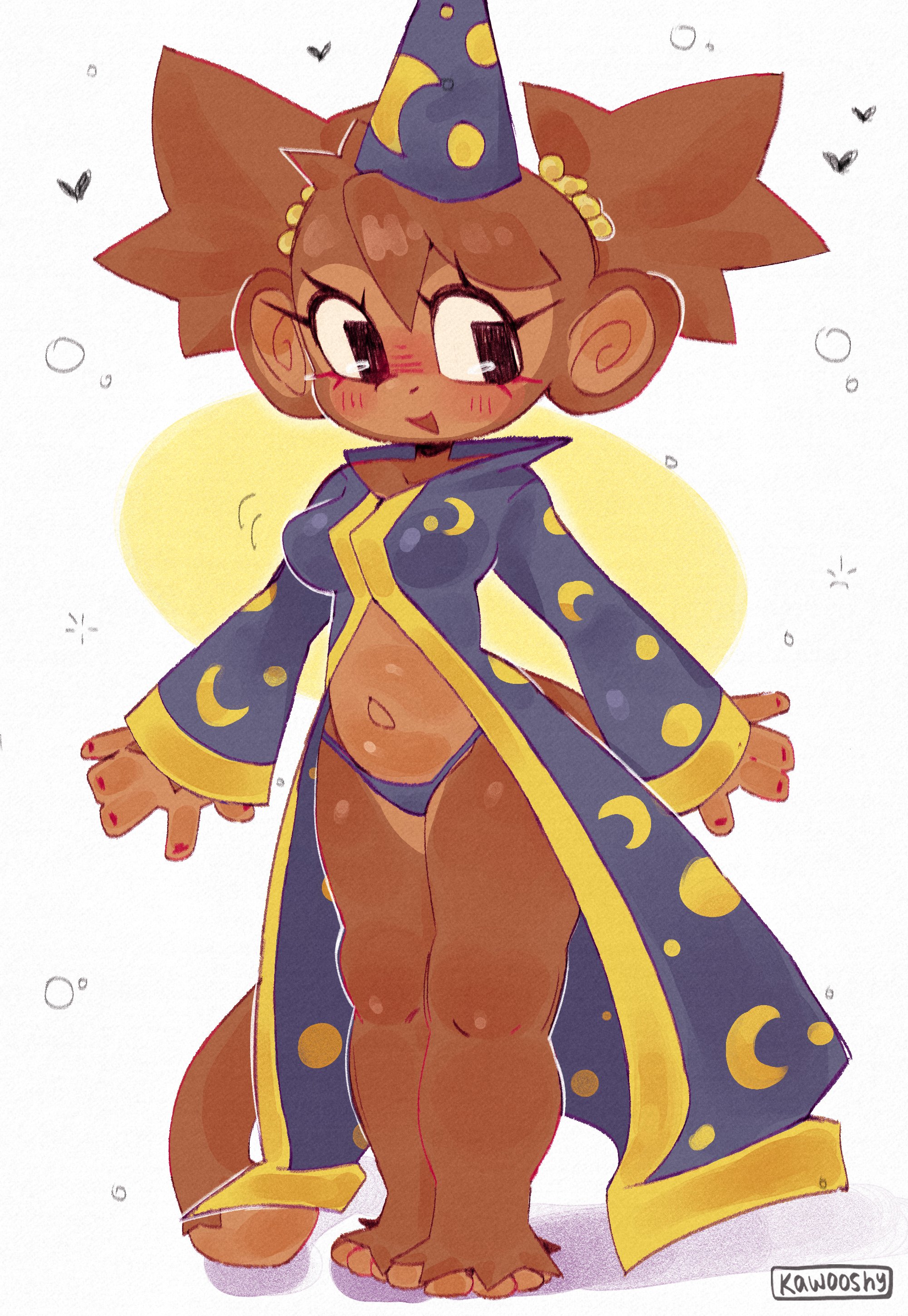 1girls, 2025, 2d, anthro, bloons tower defense, blush, blushing, blushing female, brown body, brown fur, female, furry, furry female, kawooshy, monkey, monkey girl, monkey tail, painted nails, panties, purple panties, purple underwear, solo, tail, thick thighs, thighs, underwear, wizard hat, wizard monkey, wizard robe
