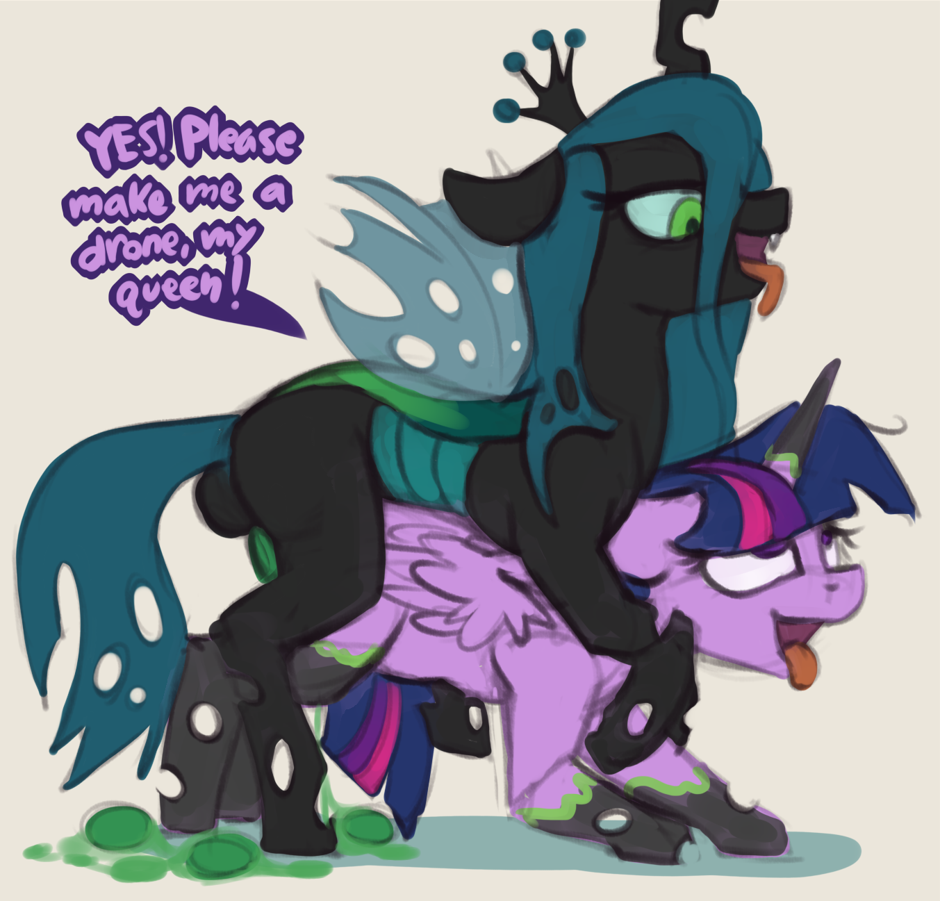 alicorn, arthropod, begging, changeling, egg, equid, equine, feral, feral on feral, friendship is magic, from behind, furry, futanari, hi res, horn, intersex, mammal, marsminer, my little pony, mythological creature, mythological equine, mythology, open mouth, queen chrysalis (mlp), spread legs, tongue, tongue out, transformation, twilight sparkle (mlp), wings