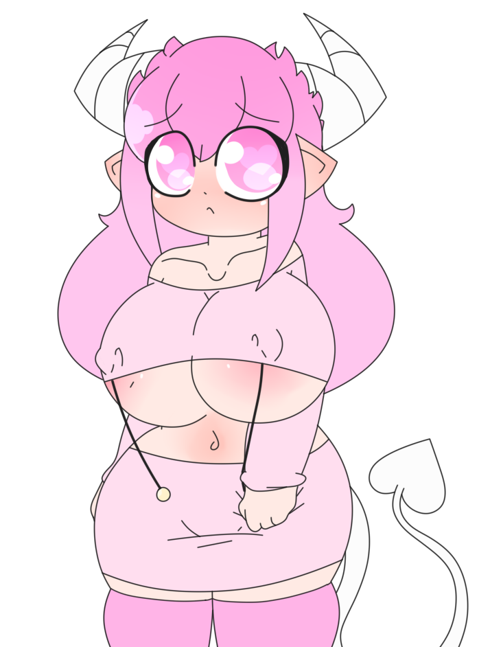 byternomar demon_girl dialgafirewolf female nipple_pinch original_character pink_eyes pink_hair skimpy_clothes succubus white_horns