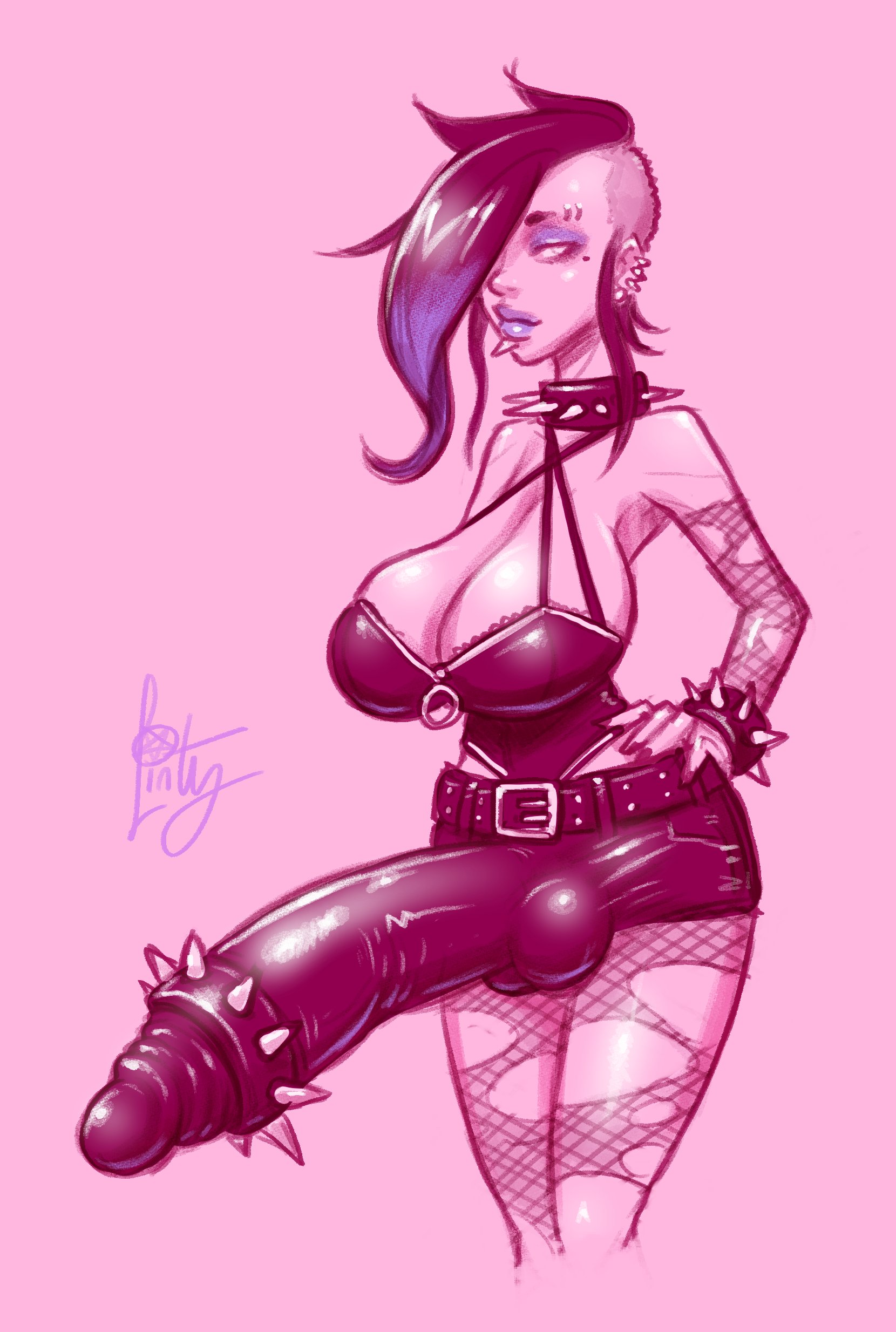 1futa, balls, big breasts, breasts, cleavage, cock ring, dickgirl, erection, futa only, futanari, hyper penis, intersex, large breasts, linty, penis, solo, solo futa, testicles