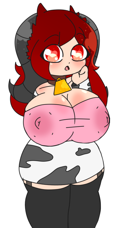 akai akai_(byternomar) big_breasts bovine byternomar demon_girl dialgafirewolf female horns milf milk nipples_visible_through_clothing original_character red_eyes red_hair succubus