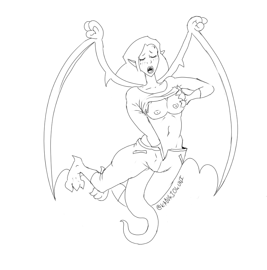 disney elisa_maza gargoyles masturbating masturbation monochrome nipples rough_sketch sketch warm_up wings