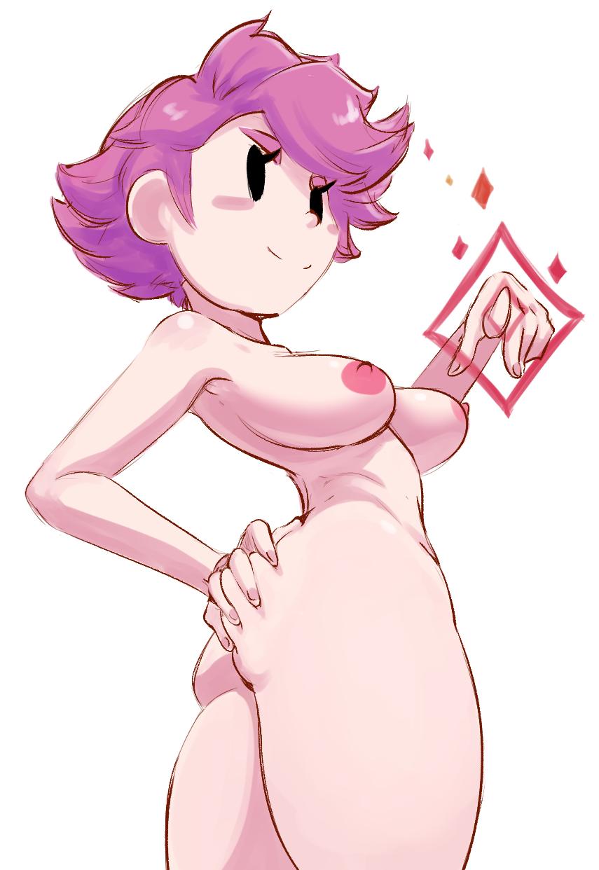 areolae ass bard-bot black_eyes blush breasts earthbound eyebrows eyelashes female female_focus female_only hair hand_on_ass kumatora magic mob_face mother_(series) mother_3 nipples nude pink_hair solo solo_focus