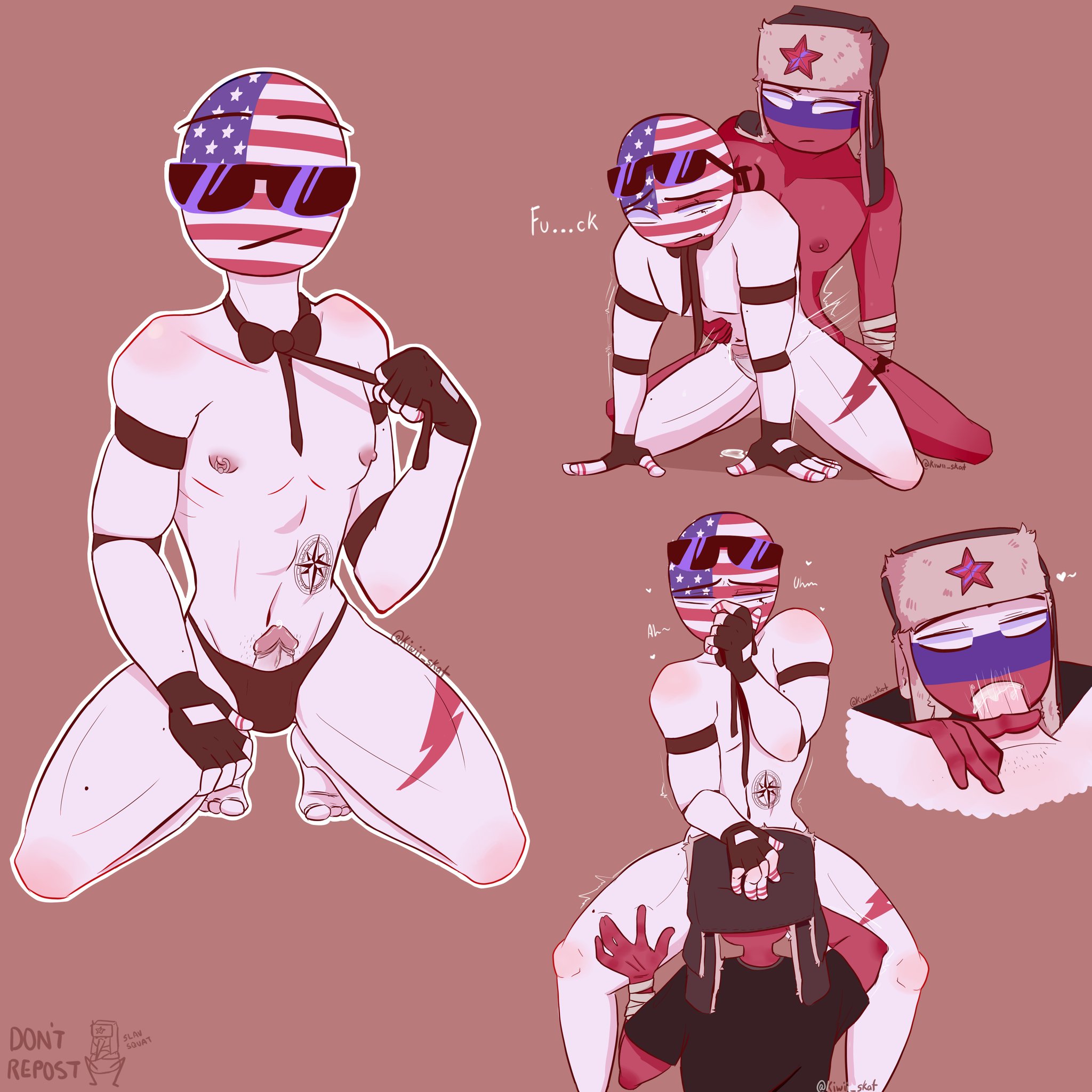 anal, anal sex, ass, balls, barefoot, countryhumans, cum, cum in ass, cum inside, cum while penetrated, deepthroat, erection, feet, from behind, gay, hug, male, male/male, naked, nude, oral, oral sex, penis, russia (countryhumans), sex, underwear, united states of america (countryhumans), yaoi