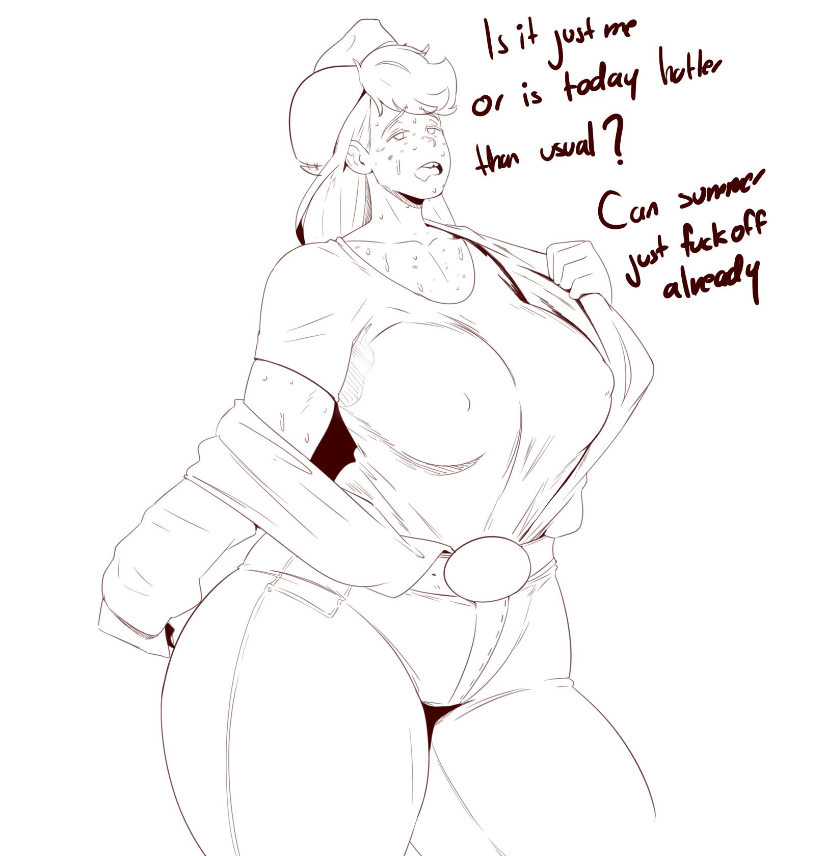 1girls, applejack (mlp), big breasts, breasts, cleavage, erect nipples, female, female only, friendship is magic, large breasts, looking at viewer, monochrome, my little pony, nipples, solo, straight hair, sunnysundown, text