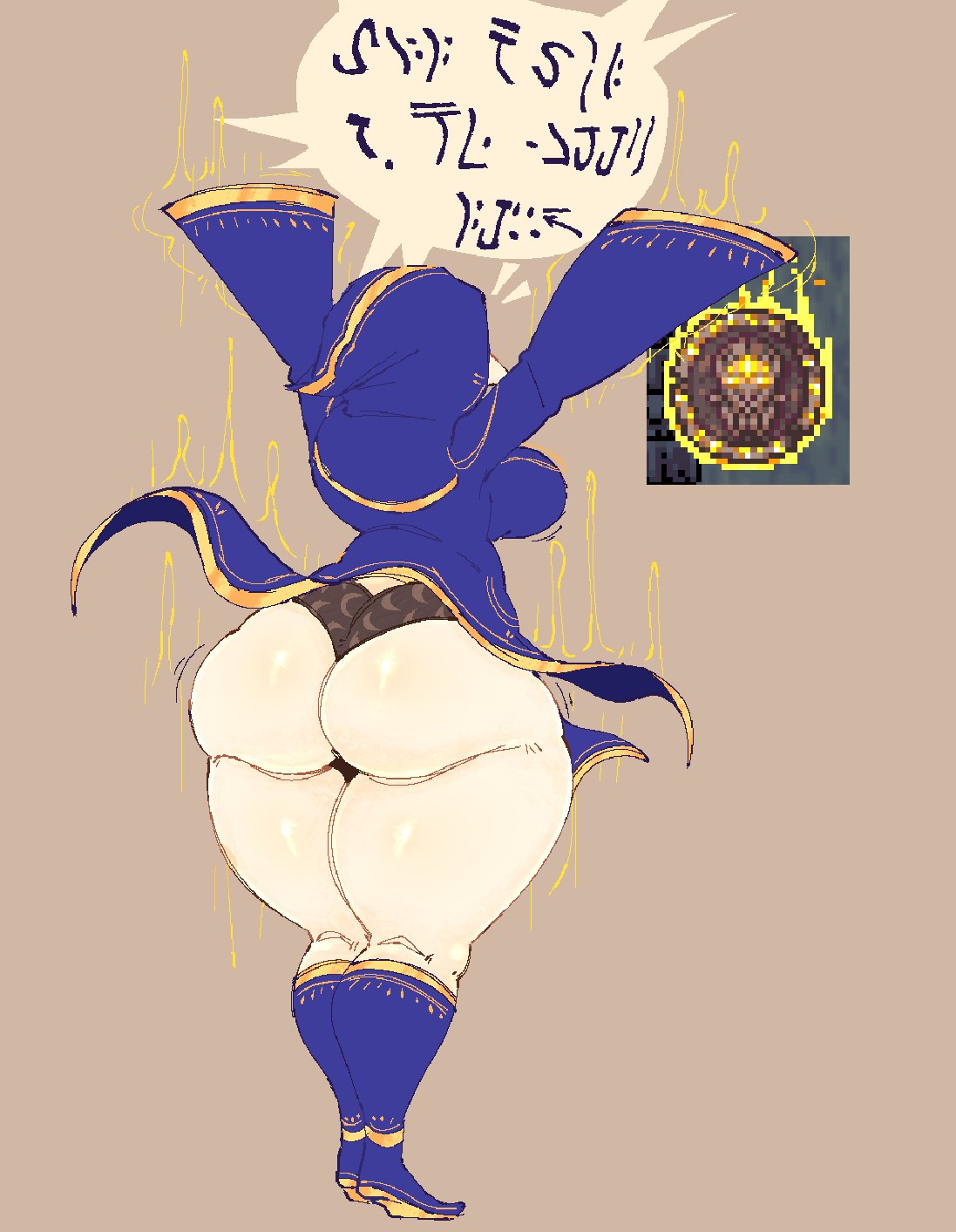 1girls, ass, back view, big ass, boilingvalerii, chanting, cultist, female, lunatic cultist, robe, robe lift, tagme, terraria, text