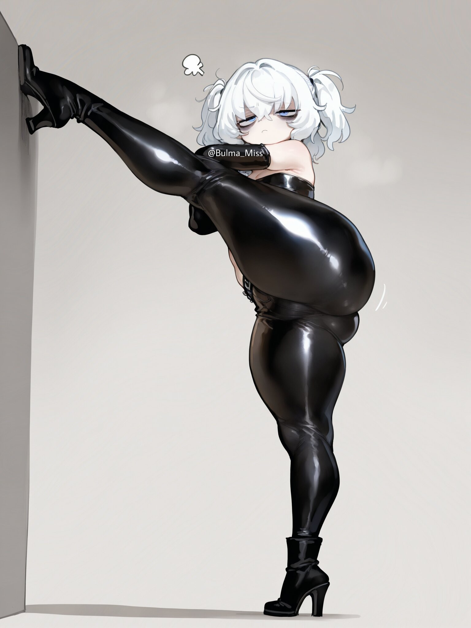 1girls, ai generated, belly button, big ass, big butt, blue eyes, bubble ass, bubble butt, camel toe, cameltoe, collar, commission, dungeons and dragons, imminent sex, latex, latex armwear, latex clothing, latex legwear, latex pants, latex tubetop, leather, leather clothing, leather pants, lily buns, looking at viewer, looking back, mage, oatmealdood, oblivion, oc, original, pale-skinned female, shiny clothes, shortstack, skin tight, skyrim, small breasts, solo female, submissive, submissive female, suggestive look, the elder scrolls, thick ass, thick butt, thick legs, thick thighs, tube top, tubetop, twintails, white hair