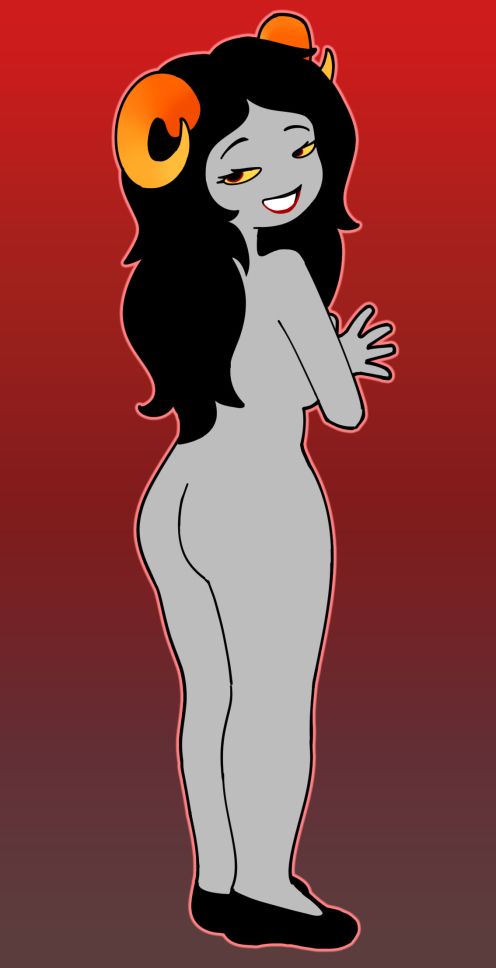 1girls, aradia megido, covering breasts, homestuck, long hair, looking at viewer, looking back, naked, naked female, naked footwear, nebularts, shoes only, solo, solo female, waving, waving at viewer