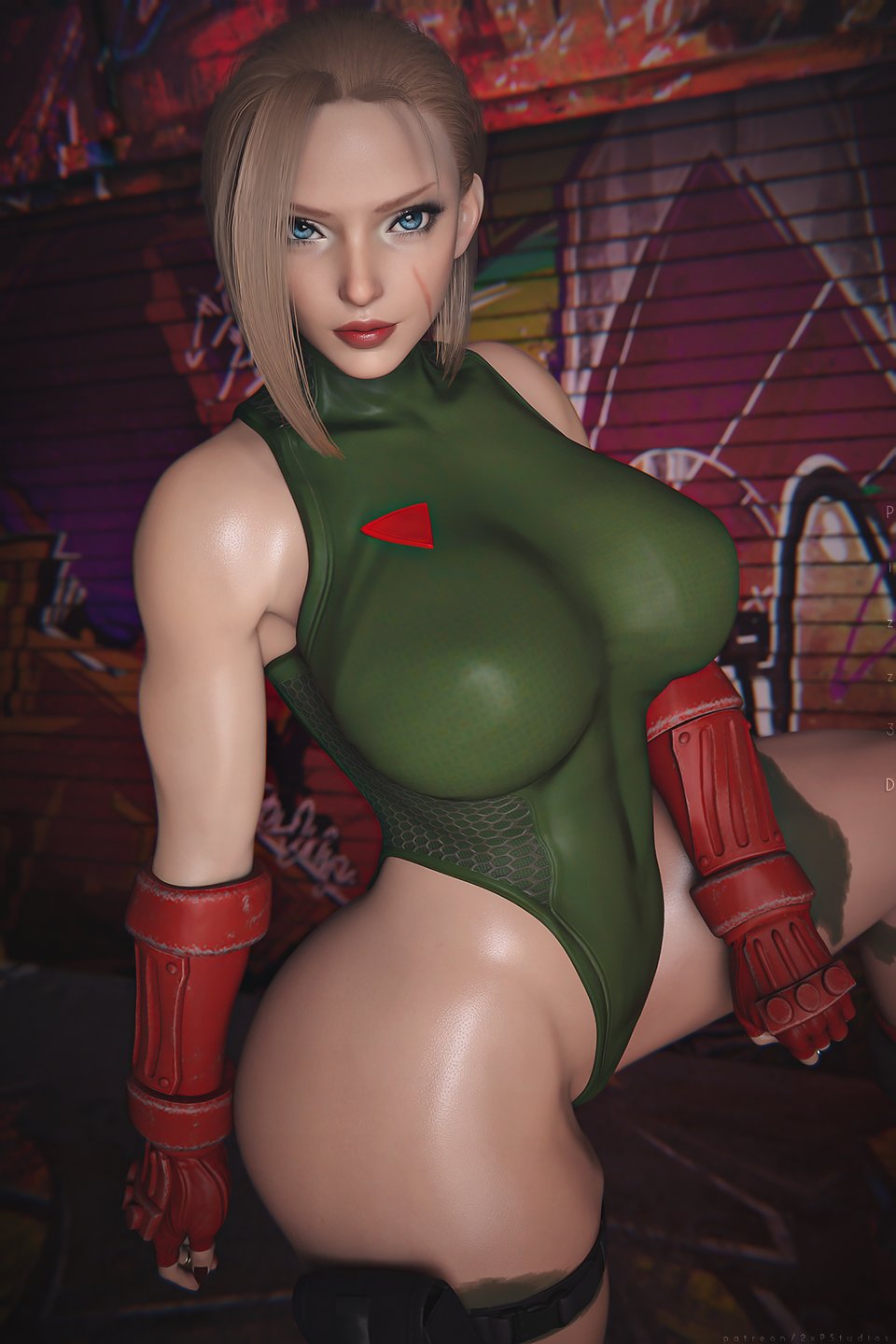 1girls, 2xp studios, 3d, athletic, athletic female, big ass, big breasts, cammy white, leotard, looking at viewer, pizz3d, street fighter