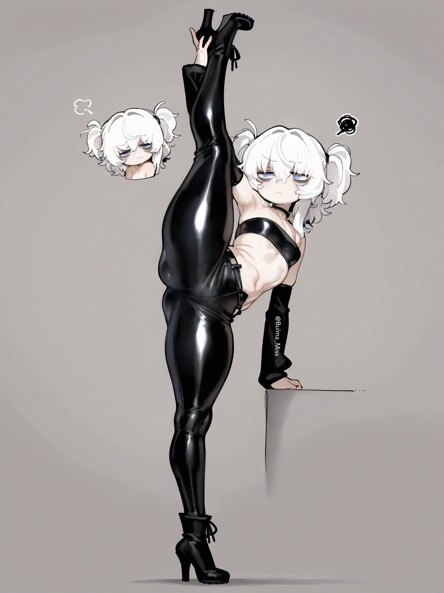 1girls, ai generated, belly button, big ass, big butt, blue eyes, bubble ass, bubble butt, camel toe, cameltoe, collar, commission, dungeons and dragons, imminent sex, latex, latex armwear, latex clothing, latex legwear, latex pants, latex tubetop, leather, leather clothing, leather pants, lily buns, looking at viewer, looking back, mage, oatmealdood, oblivion, oc, original, pale-skinned female, shiny clothes, shortstack, skin tight, skyrim, small breasts, solo female, splits, submissive, submissive female, suggestive look, the elder scrolls, thick ass, thick butt, thick thighs, tube top, tubetop, twintails, white hair