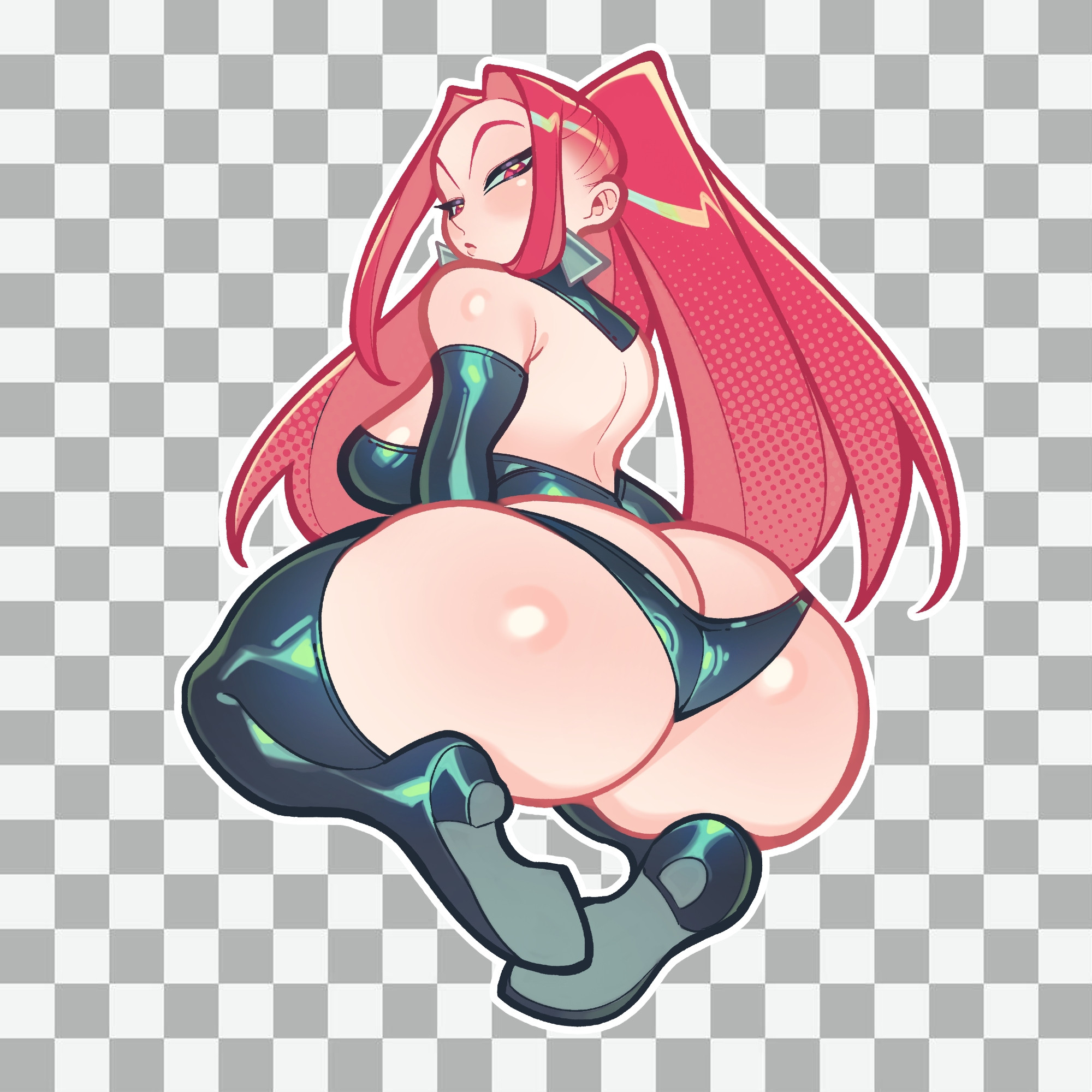 1girls, ass bigger than head, big breasts, black boots, boots, elbow gloves, female, gloves, gofa, high heel boots, huge ass, kpop demon hunters, long hair, looking back, mira (kpop demon hunters), solo female, tagme, thick thighs, thigh boots