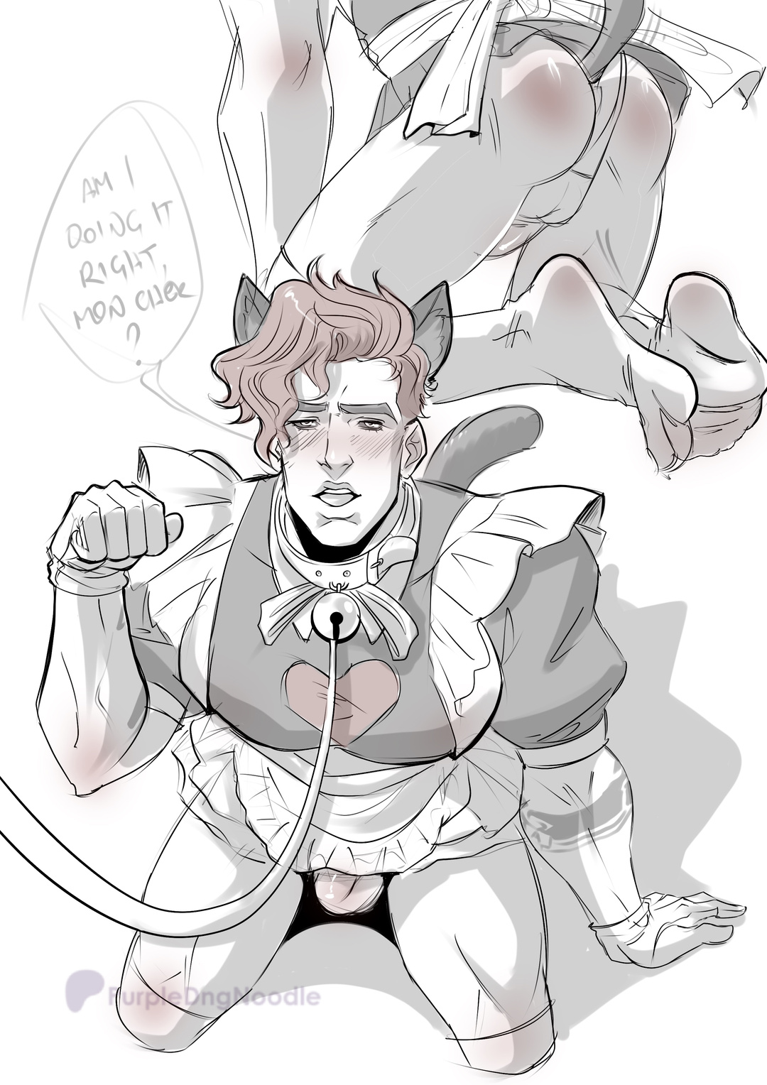 bulge, cat tail, gambit, gambit (marvel rivals), gay, maid, male, male only, marvel, marvel rivals, purpledngnoodle, red hair, thong