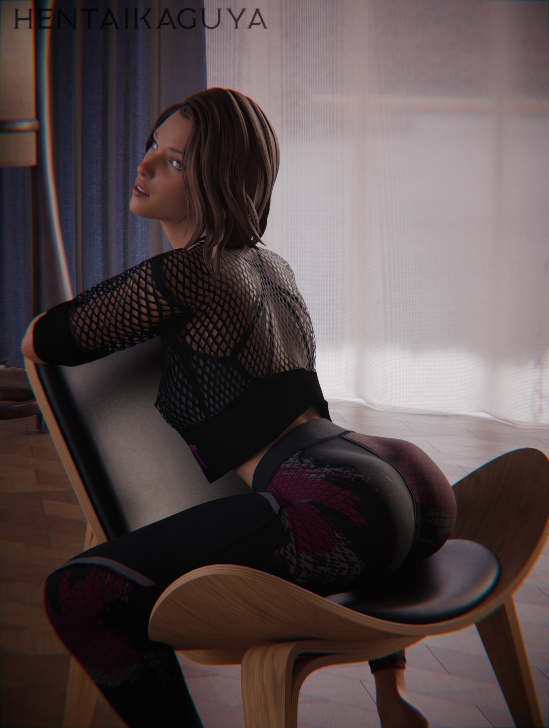 1girls, 2026, 3d, alternate version available, ass, big ass, blue eyes, breasts, brown hair, caked up, clothed, clothed female, covered breasts, erect nipples, erect nipples under clothes, eyeshadow, female, female only, fishnet shirt, gym clothes, hands on knees, hentaikaguya, image set, leaning forward, legs apart, life is strange, lipstick, looking at viewer, makeup, max caulfield, max caulfield (double exposure), maxine caulfield, medium breasts, medium hair, nipple bulge, no nude, no nudity, non nude, non-nude, nude version available, pants, pokies, rear view, sitting, sitting backwards, sitting on chair, smile, solo, tight pants