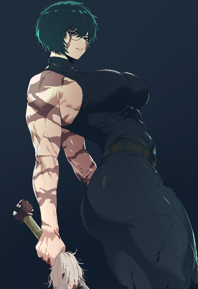 1girls, alternate version, anime, asian, asian female, ass, athletic, athletic female, big ass, big breasts, big butt, breasts, clothed, clothed female, female, female focus, female only, glasses, glasses on face, green hair, green hair female, green-haired female, japanese, japanese female, jjk, jujutsu kaisen, light skin, light-skinned female, maki zenin, mannga, muscular, muscular female, scars, scars all over, short hair, short hair female, spoiledmuffin, toned, toned female, zenin maki