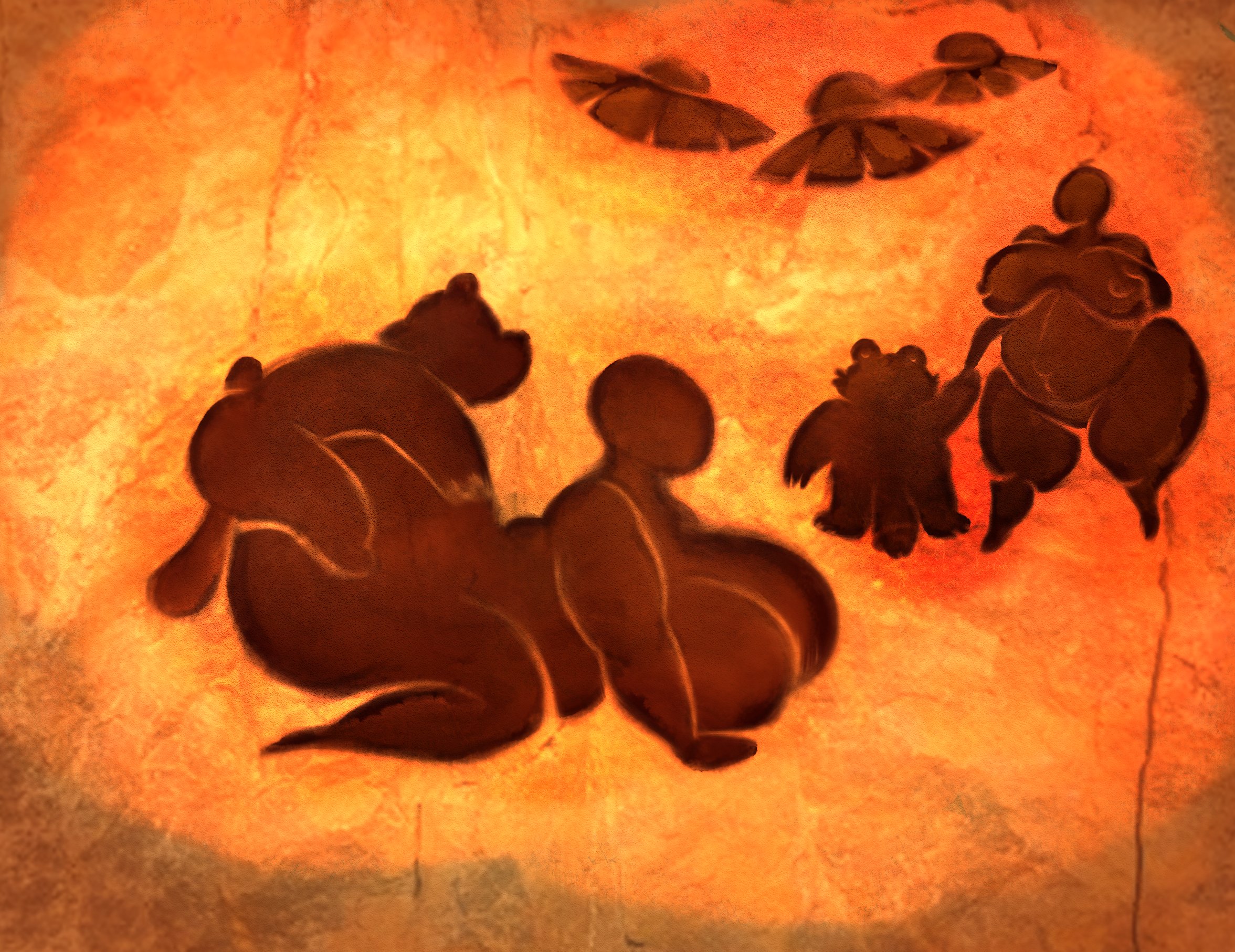 anthro, anthro on human, balls, bbw, bear, breasts, cave painting, cavewoman, child bearing hips, chubby, chubby female, female, huge ass, huge breasts, male, olozva, overweight, overweight female, pregnant, size difference, thicc thighs, thick, ufo, venus body