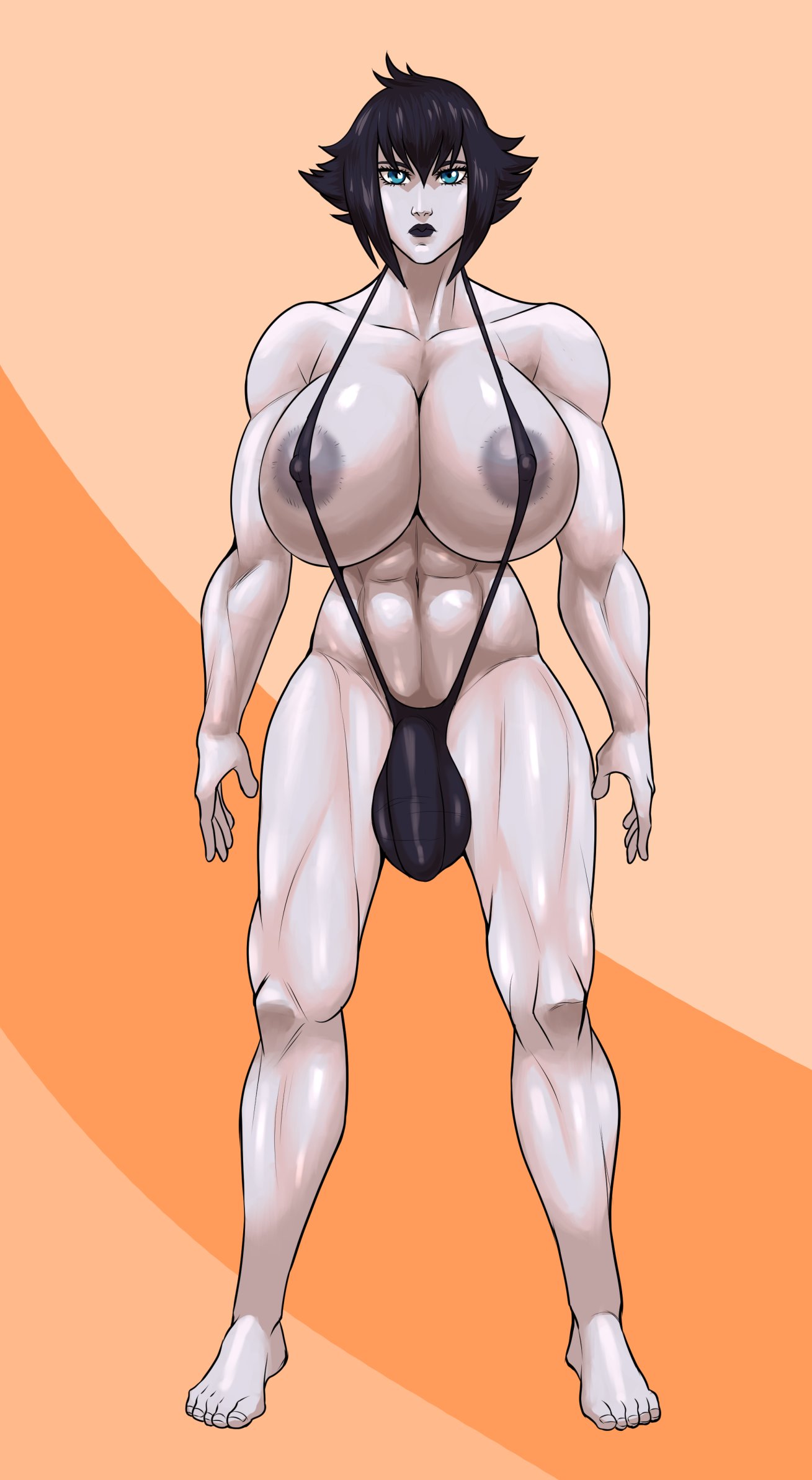 1futa, abs, areolae, big breasts, breasts, bulge, futa only, futanari, intersex, kokobiel, large breasts, muscles, muscular, muscular futa, nipples, solo