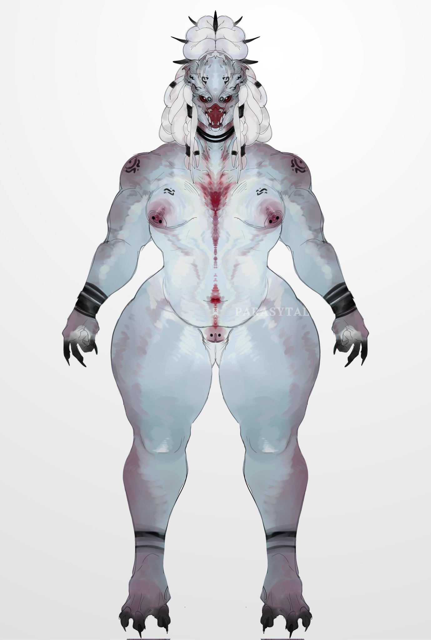 1girls, alien, alien girl, alt, curvy, curvy figure, female, female only, female yautja, markings, naked, naked female, nude, nude female, parasytal, pierced nipples, piercing, predator (franchise), slightly chubby, tattoos, thick thighs, yautja