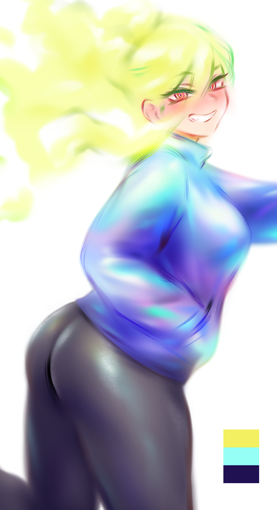 1girls, 2025, amber eyes, ass, burnin (my hero academia), clothed, clothed female, fire hair, flame hair, fully clothed, looking at viewer, moe kamiji, multicolored eyes, my hero academia, powers, red eyes, sfw, shpo, smile, smiling at viewer, solo, solo female, superheroine
