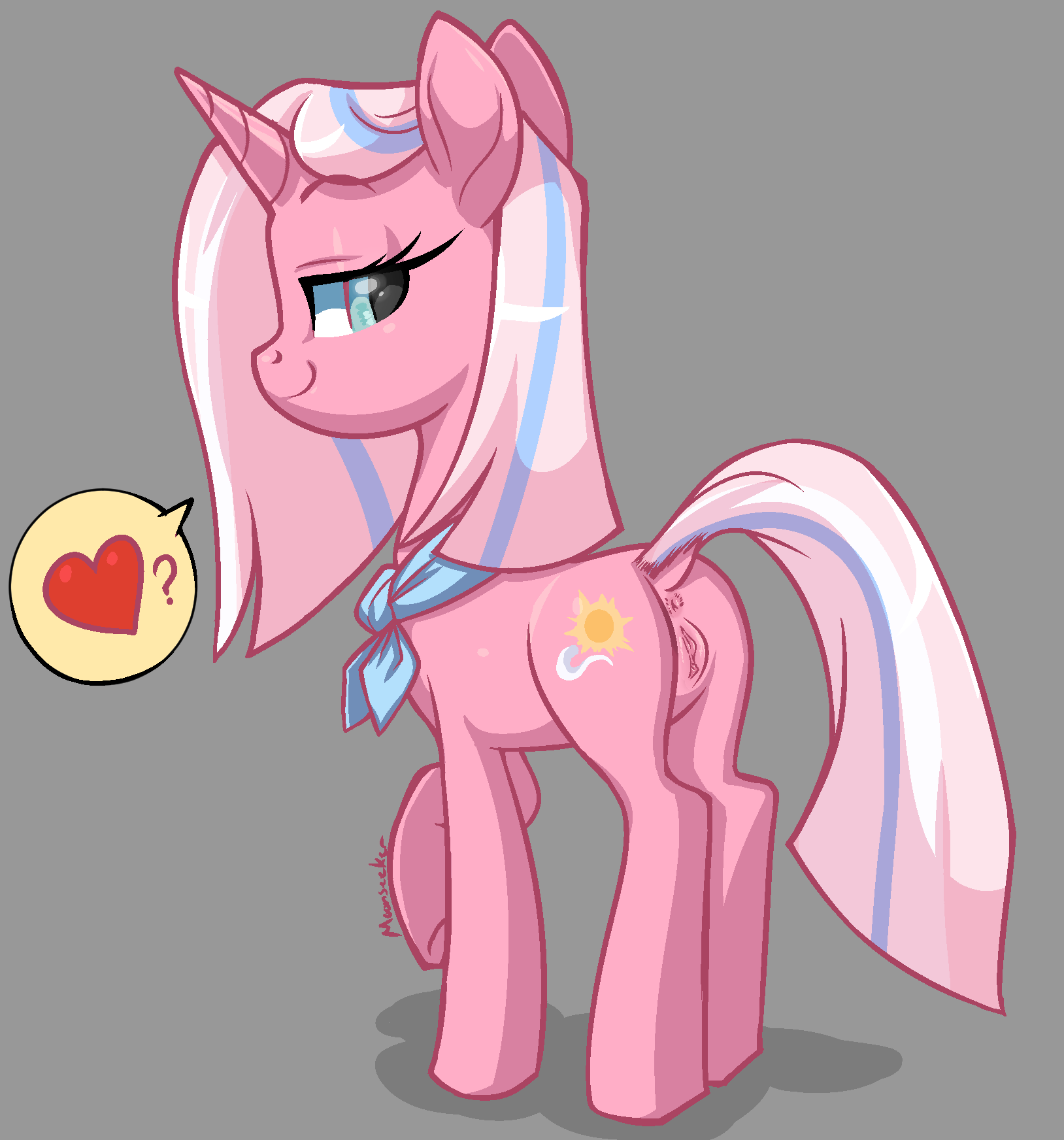 2019 anus ass bedroom_eyes clear_sky_(mlp) cutie_mark dock earth_pony equid equine female feral friendship_is_magic furry grey_background hair half-closed_eyes heart hi_res horse looking_at_viewer looking_back mammal multicolored_hair my_little_pony pony pussy seductive simple_background sketchy_skylar solo